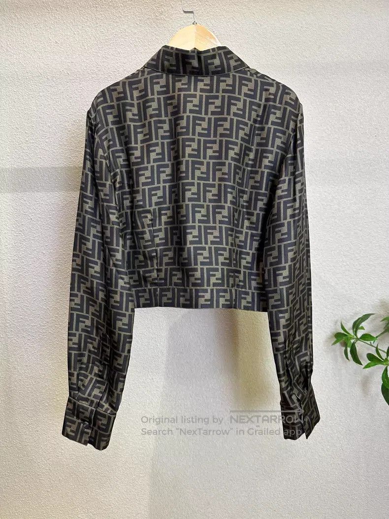 Fendi Fendi Brown Monogram Printed Silk Shirt Size XS / US 0-2 / IT 36-38 - 2 Thumbnail