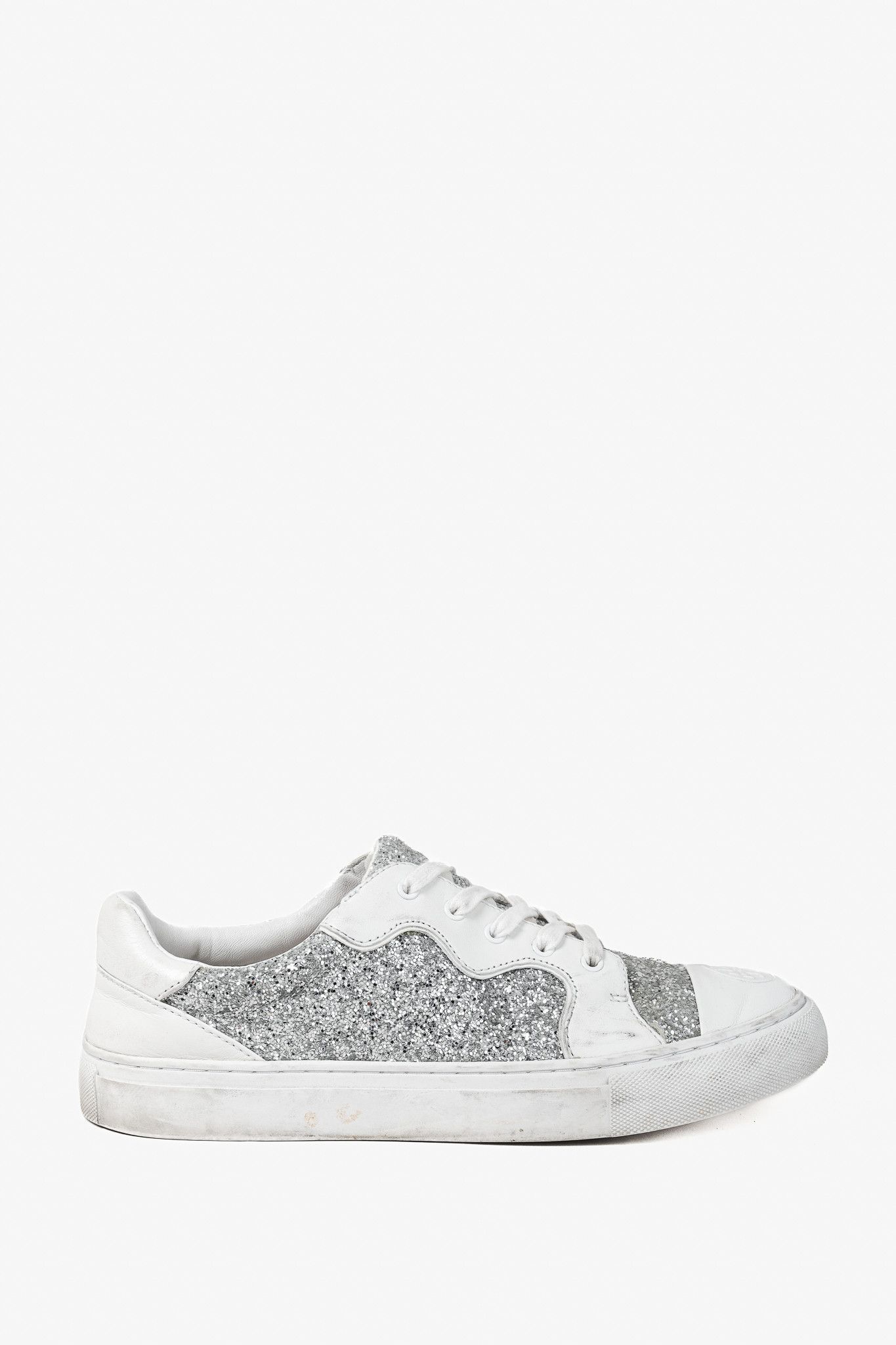 Tory Burch Tory Burch Milo Lace-Up Leather Silver-Glitter Sneakers Size US 7.5 / IT 37.5 - 13 Thumbnail