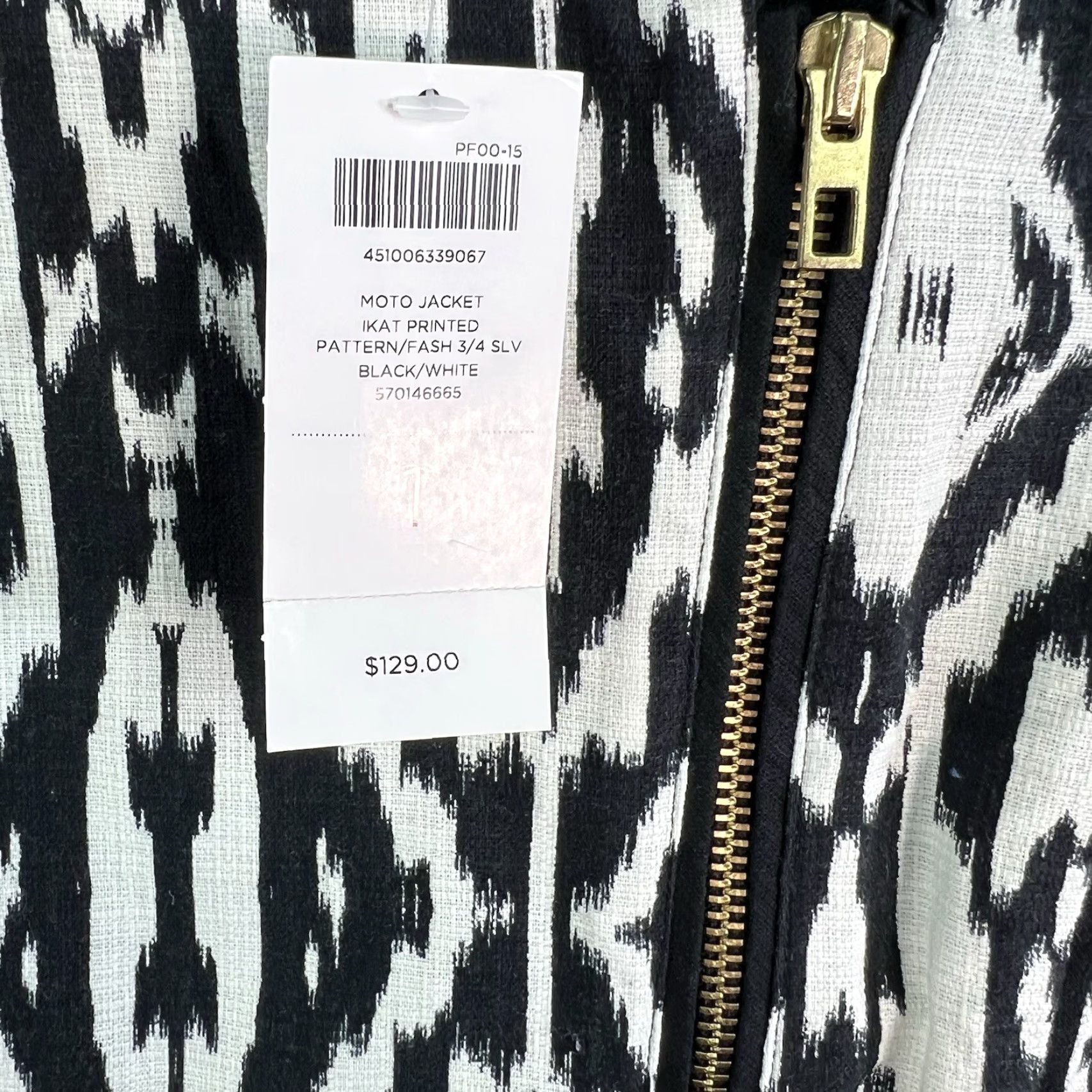 Vintage CHICO'S Full Zip Animal Print Moto Jacket Womens Size 1 Black White Adult Regular Short 3/4 Sleeve NWT Size XS / US 0-2 / IT 36-38 - 4 Thumbnail