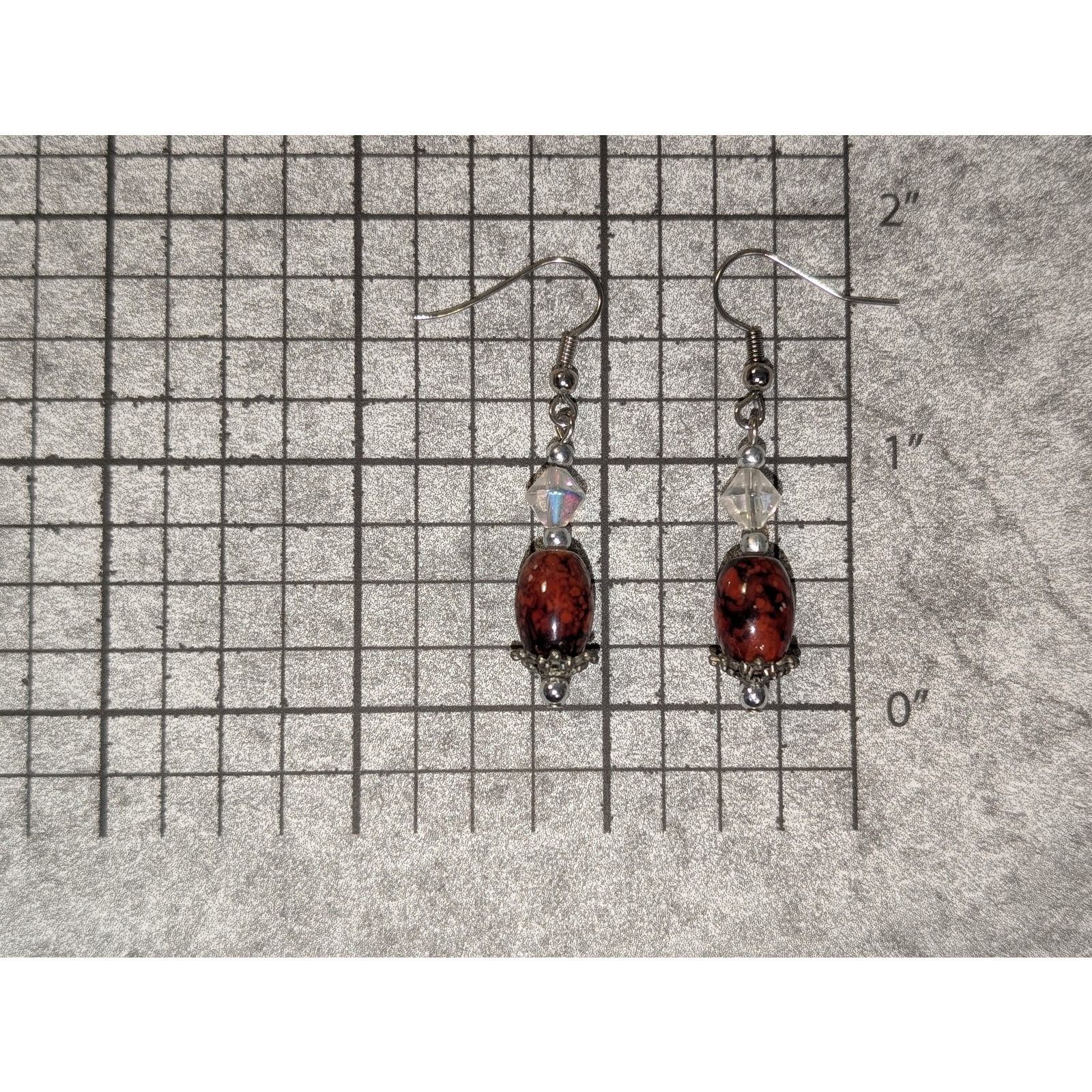 Vintage VTG 1980s Boho Silver-Tone Red Marbled Beaded Drop Earrings Size ONE SIZE - 3 Thumbnail