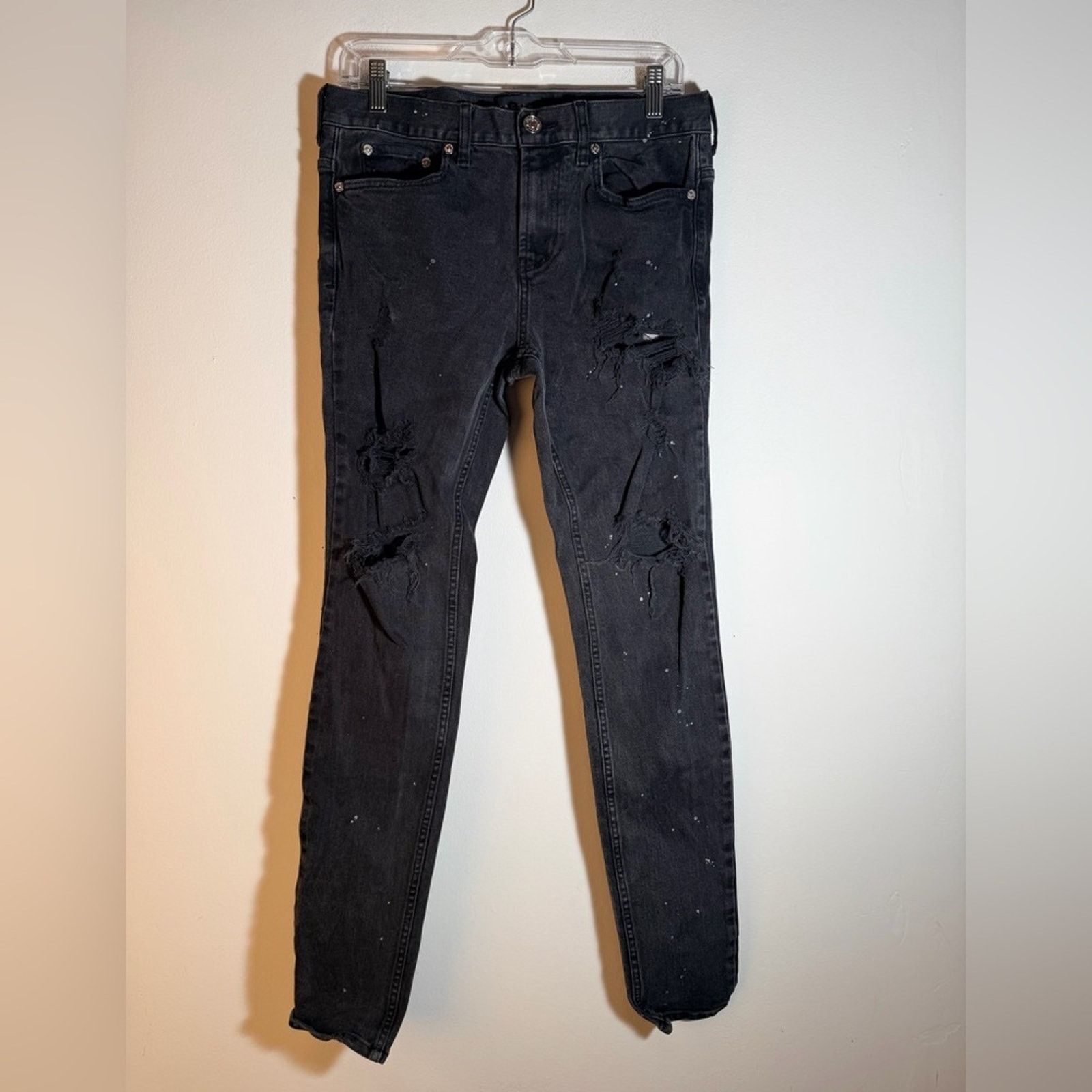 Pacsun PACSUN Stacked Skinny Black Distressed Jeans Size US 30 / EU 46 - 2 Thumbnail