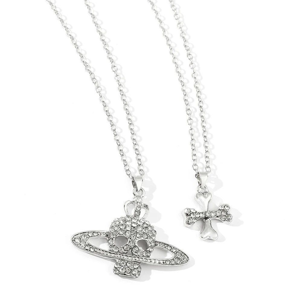 Jewelry Cross Skull Saturn Necklace Pendant Gothic Death Planet Size ONE SIZE - 5 Thumbnail