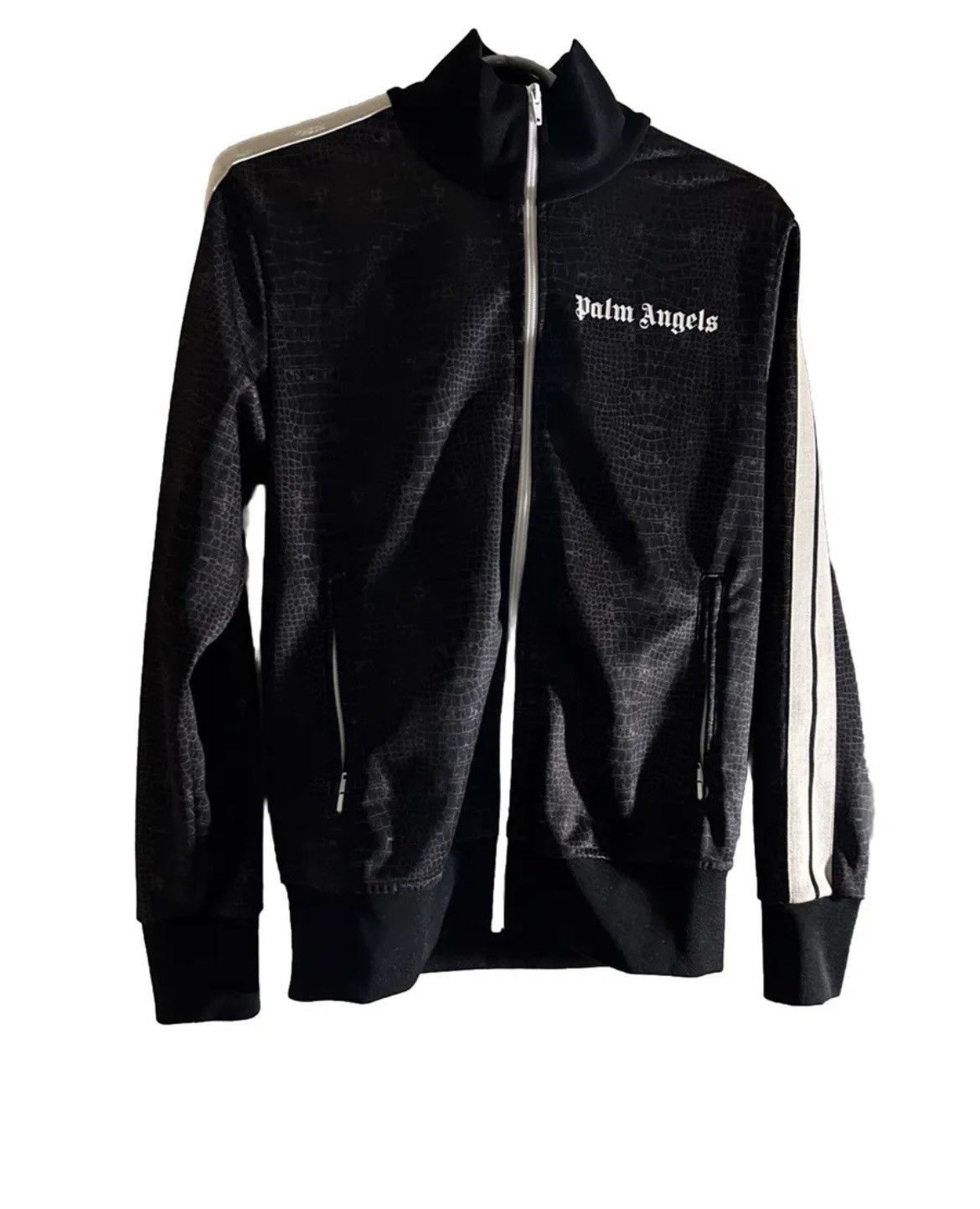 image of Palm Angels Crocodile Skin Print Track Jacket in Black, Men's (Size Small)