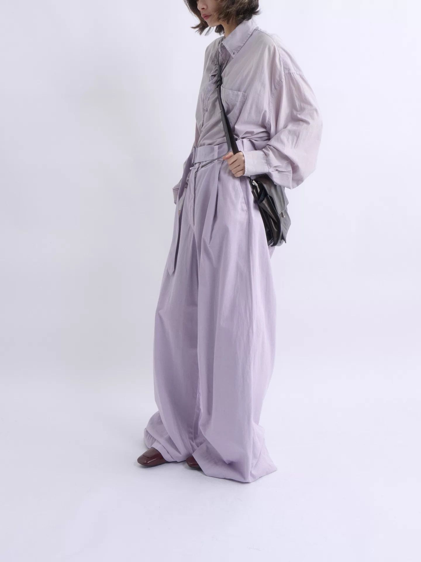 Dries Van Noten DRIES VAN NOTEN light purple high-waist wide-leg belted Size 26" / US 2 / IT 38 - 7 Thumbnail
