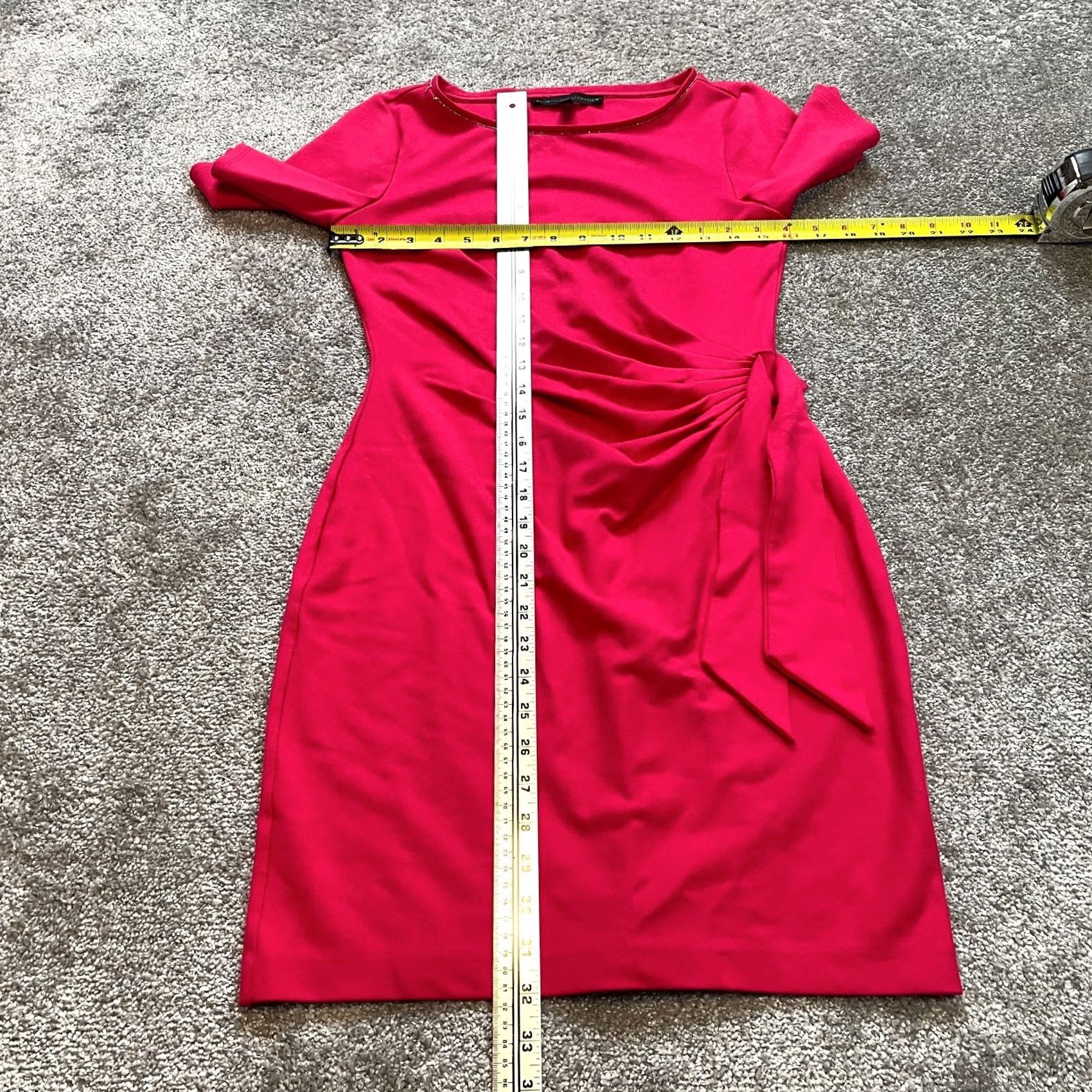 White House Black Market VINTAGE? No. White House Black Market Dress Women's Short Sleeve Pink XS Knit Belted Zipper Knee Length Round Neck Size 26" / US 2 / IT 38 - 2 Thumbnail