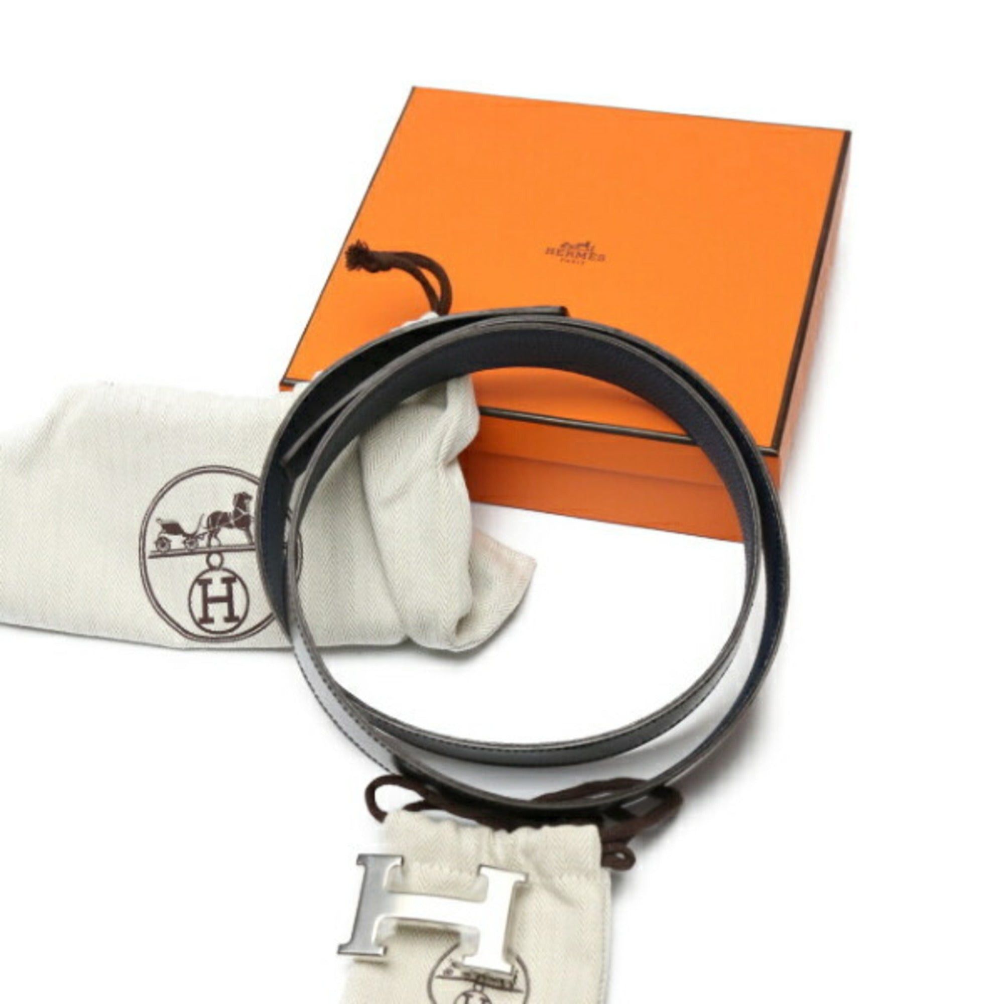 image of Hermes Silver Buckle H Belt Constance Black, Women's