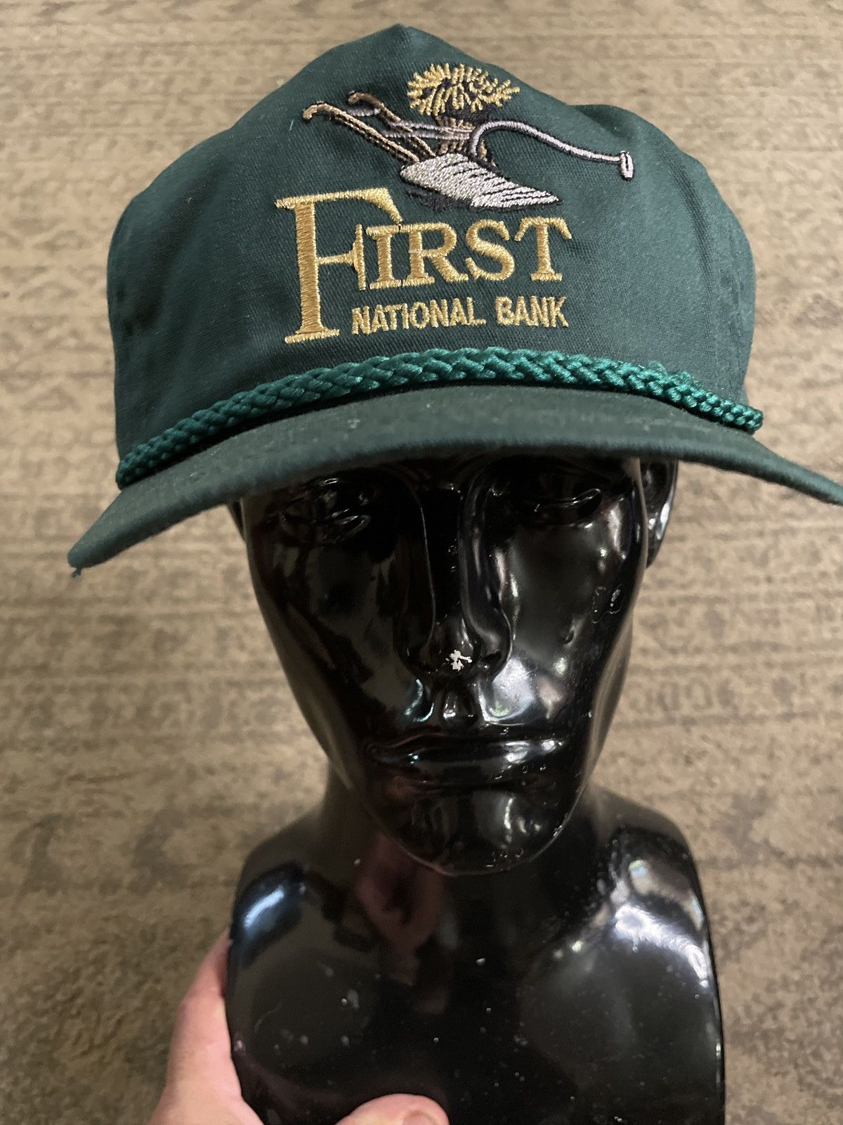 Vintage First National Bank trucker hat cap Kansas Strapback roped 🇺🇸 Size ONE SIZE - 4 Thumbnail