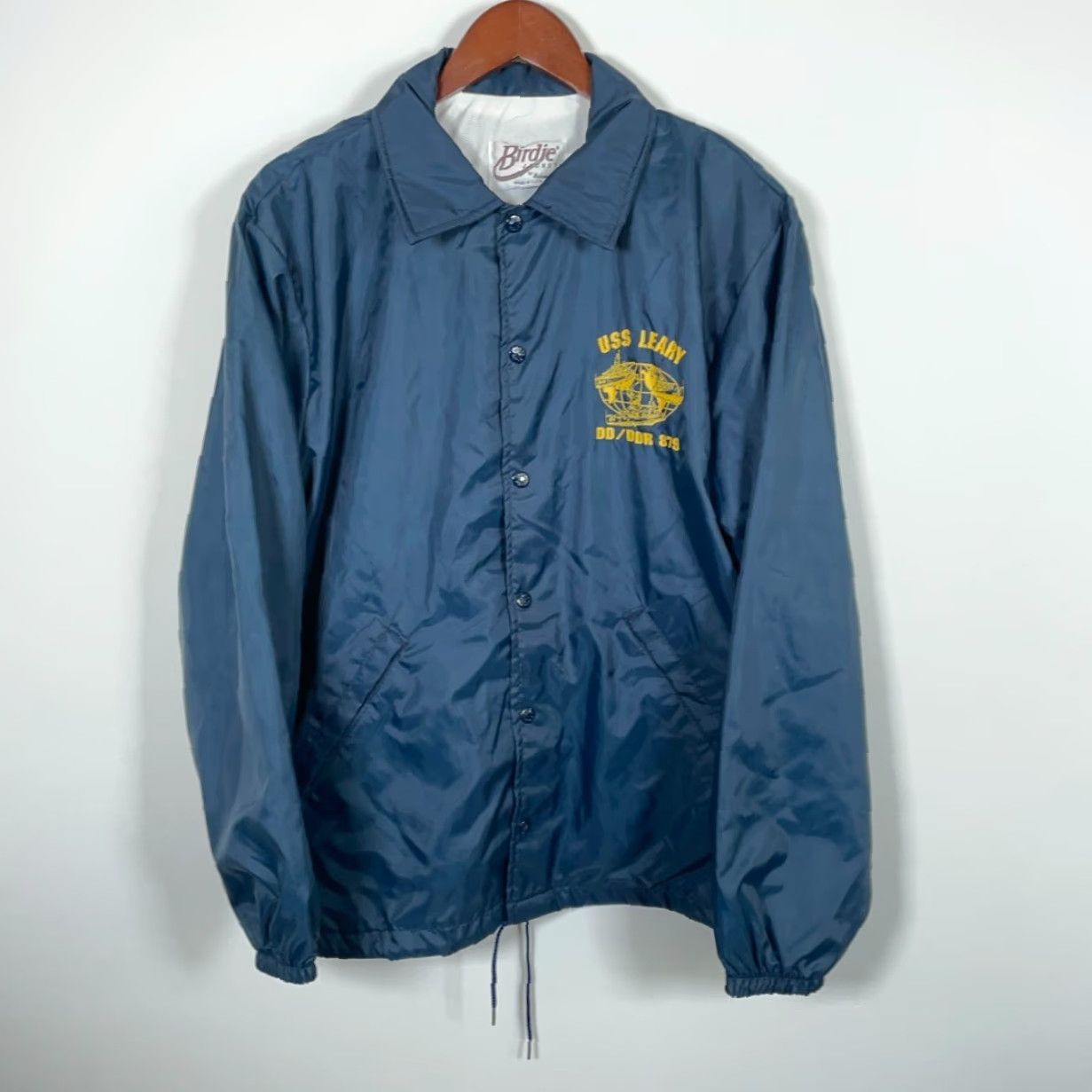 Vintage Vintage Yes Birdie Leary USS Windbreaker Jacket Men's Large Blue Snap Button Navy Patch? Size US L / EU 52-54 / 3 - 2 Thumbnail
