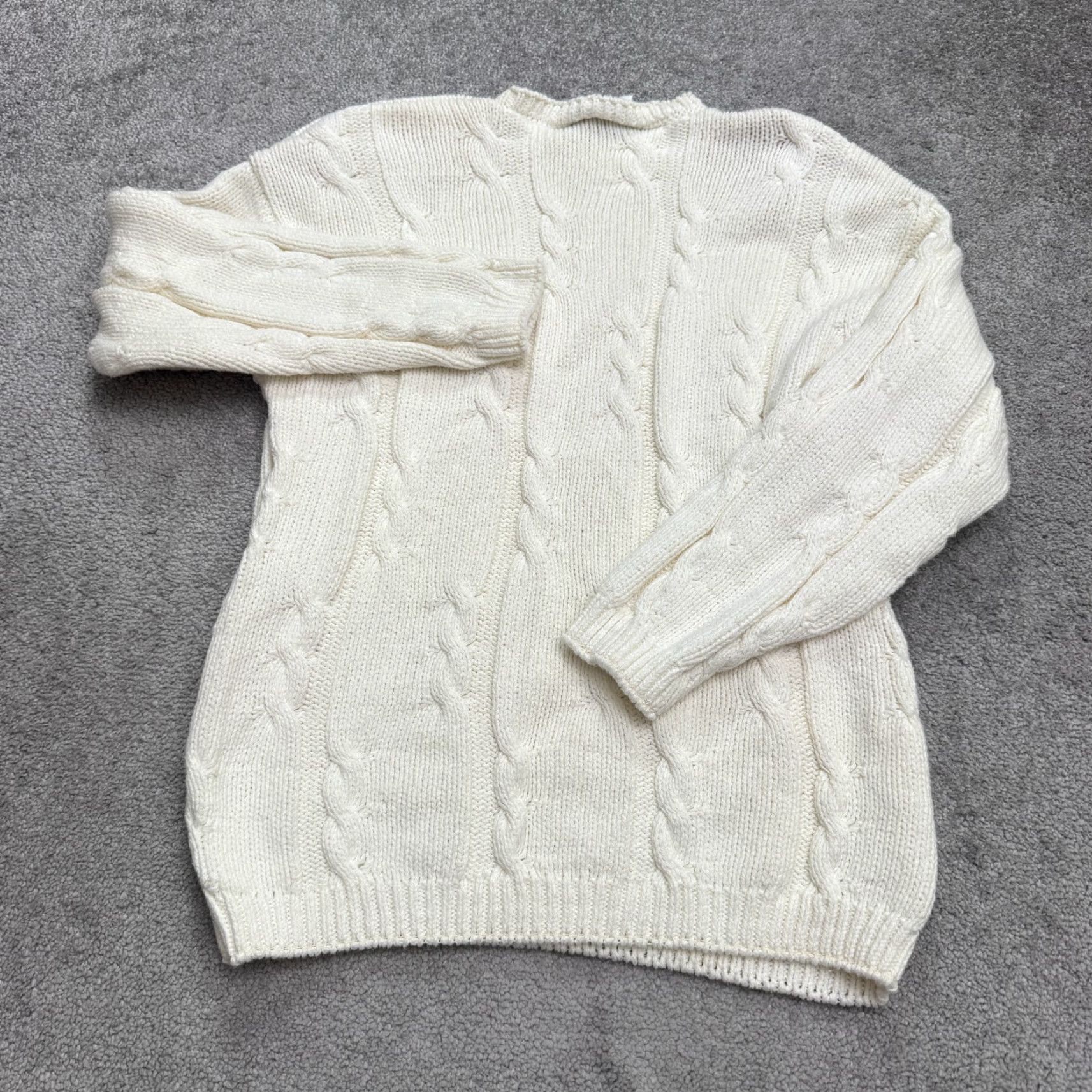 Vintage VINTAGE Partners 80s Cable Knit Sweater Womens Large Ivory Pullover Classic Size L / US 10 / IT 46 - 2 Thumbnail