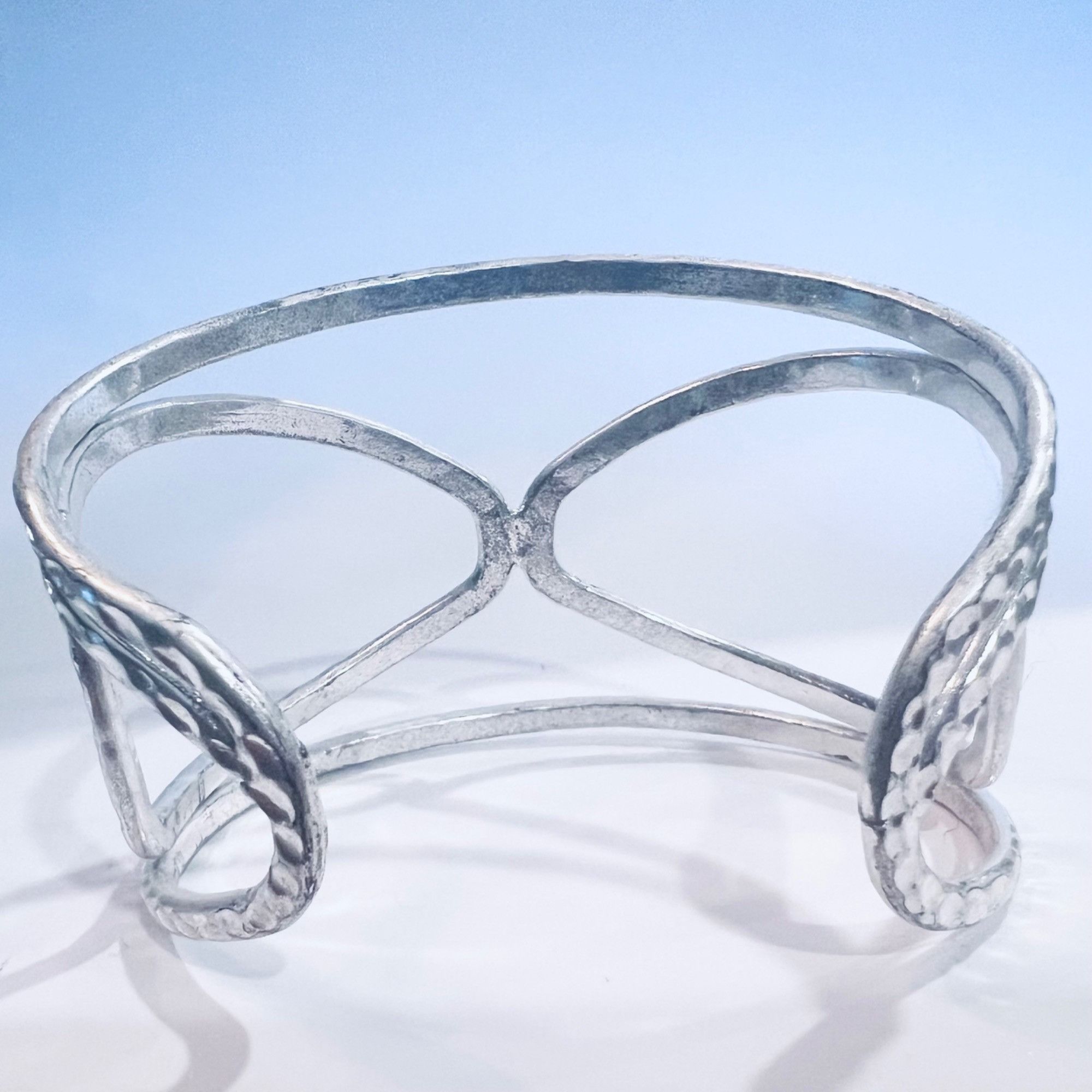 Other Silver Textured Open Cuff Bracelet Hammered Design Silver-To Size ONE SIZE - 2 Thumbnail