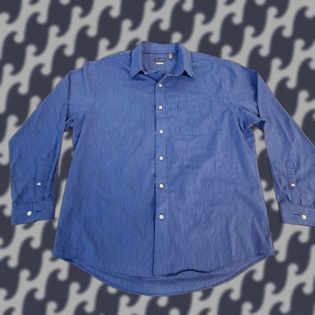 Van Heusen Van Heusen Men's XL Button-Up Long Sleeve Blue Knit Cotton Polyester Classic Fit Shirt Size US XL / EU 56 / 4 - 1 Thumbnail