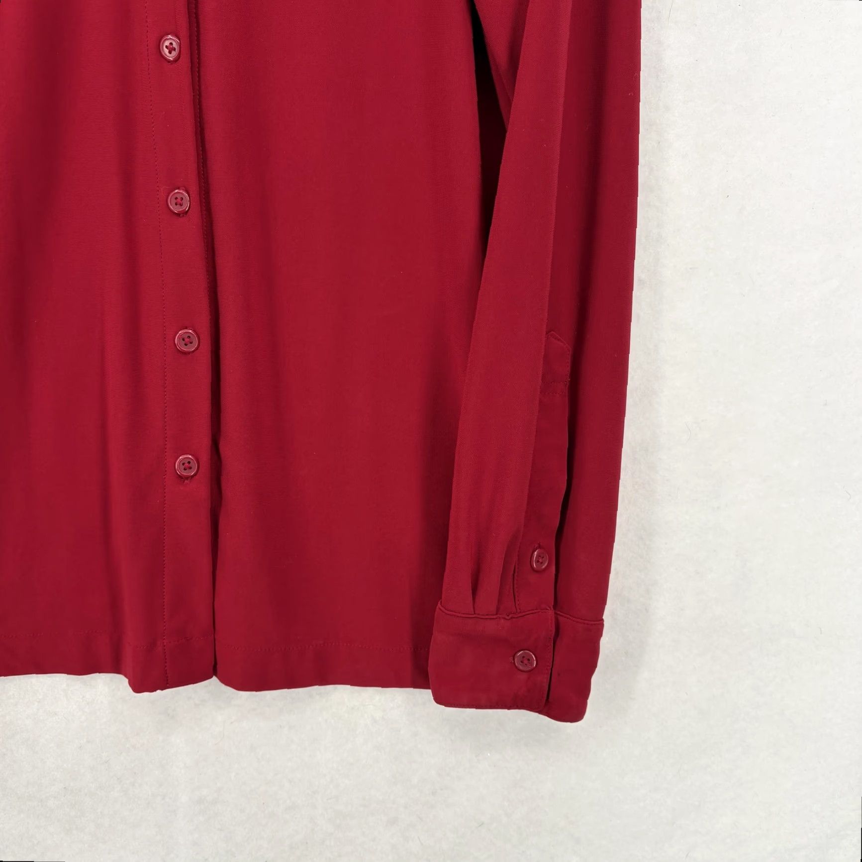 Norma Kamali Norma Kamali Button-Up Shirt Womens L Red Collared Long Sleeve Stretch Jersey Top Size L / US 10 / IT 46 - 3 Thumbnail