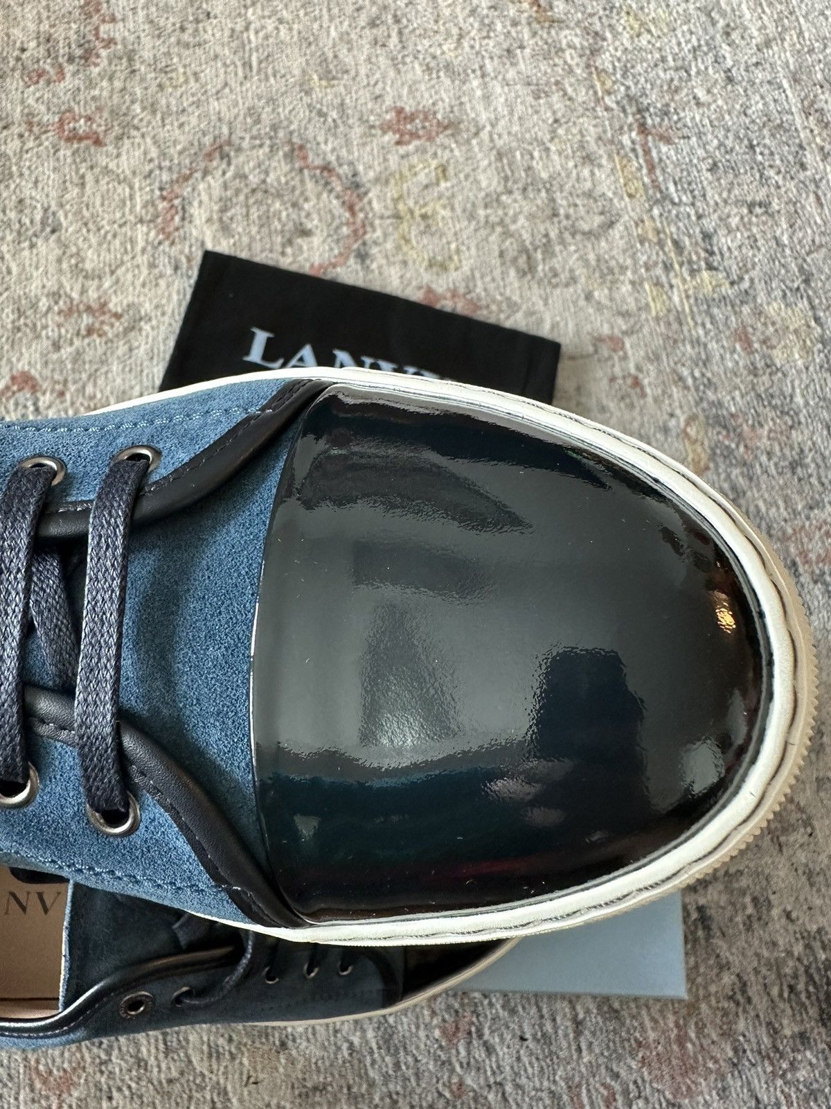 Lanvin Lanvin Men's Patent-Toe Suede Sneaker, Dark Turquoise Size US 8 / EU 41 - 6 Thumbnail