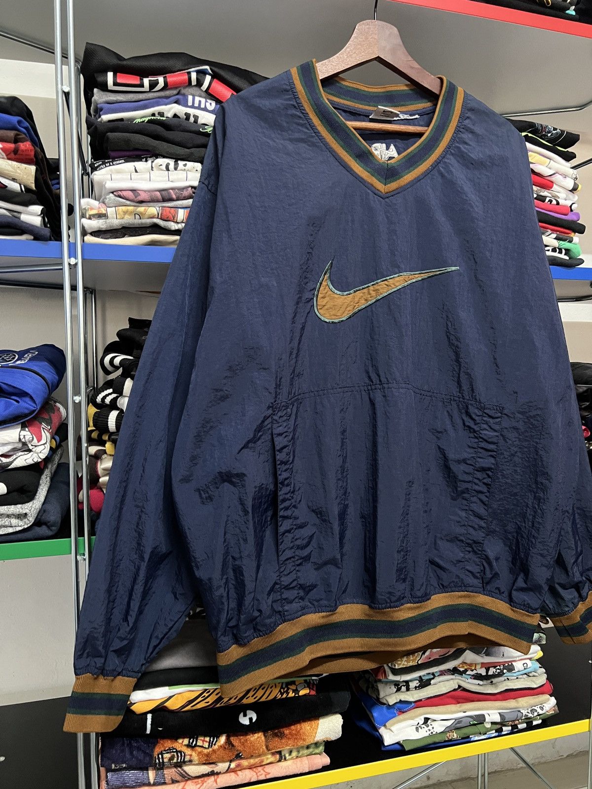 Nike Vintage 90s Nike Big Logo Swoosh Nylon Pullover Size US XL / EU 56 / 4 - 3 Thumbnail