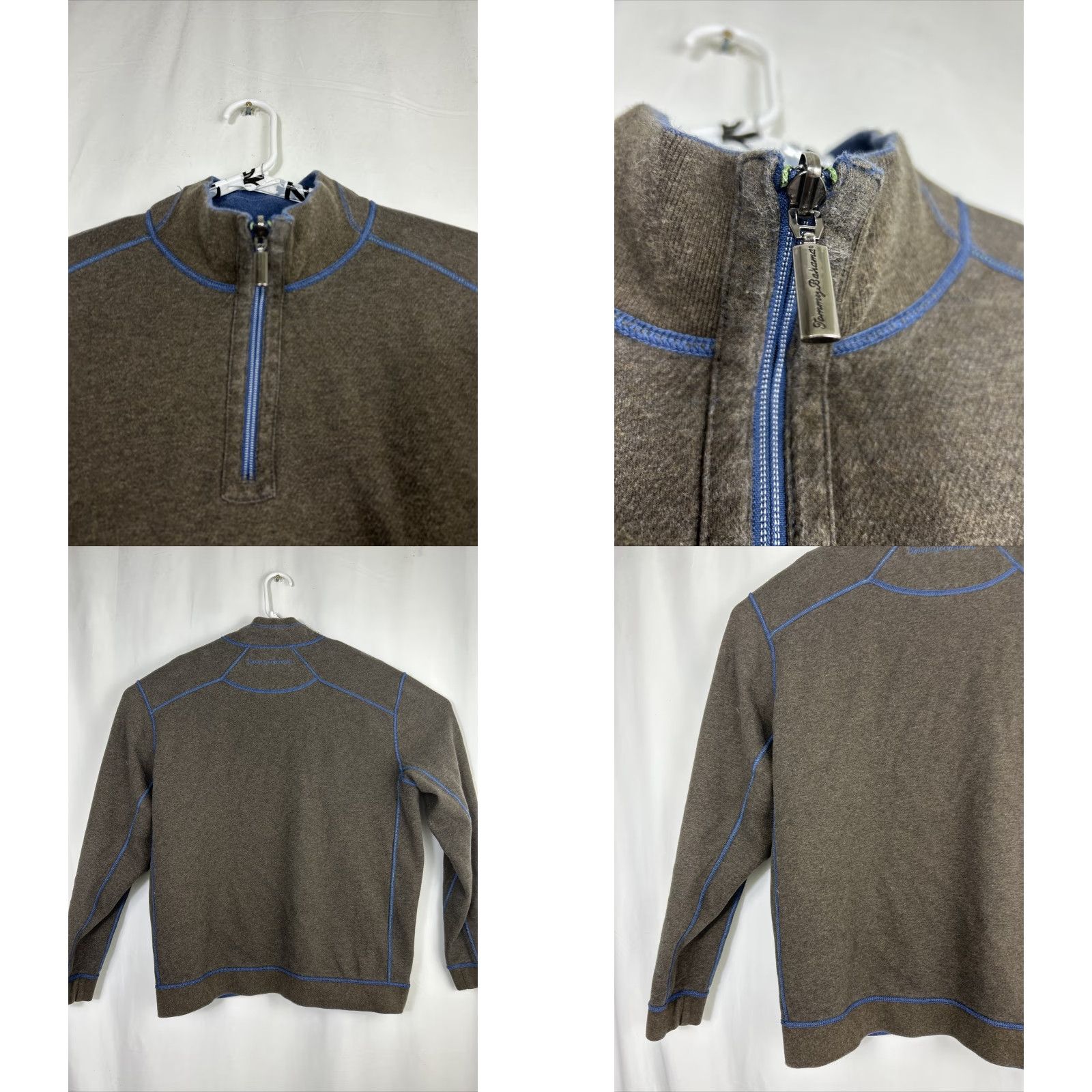 Tommy Bahama VINTAGE Tommy Bahama Mens XL Navy Blue Brown Reversible 1/4 Zip Pullover Sweater Size US XL / EU 56 / 4 - 10 Thumbnail