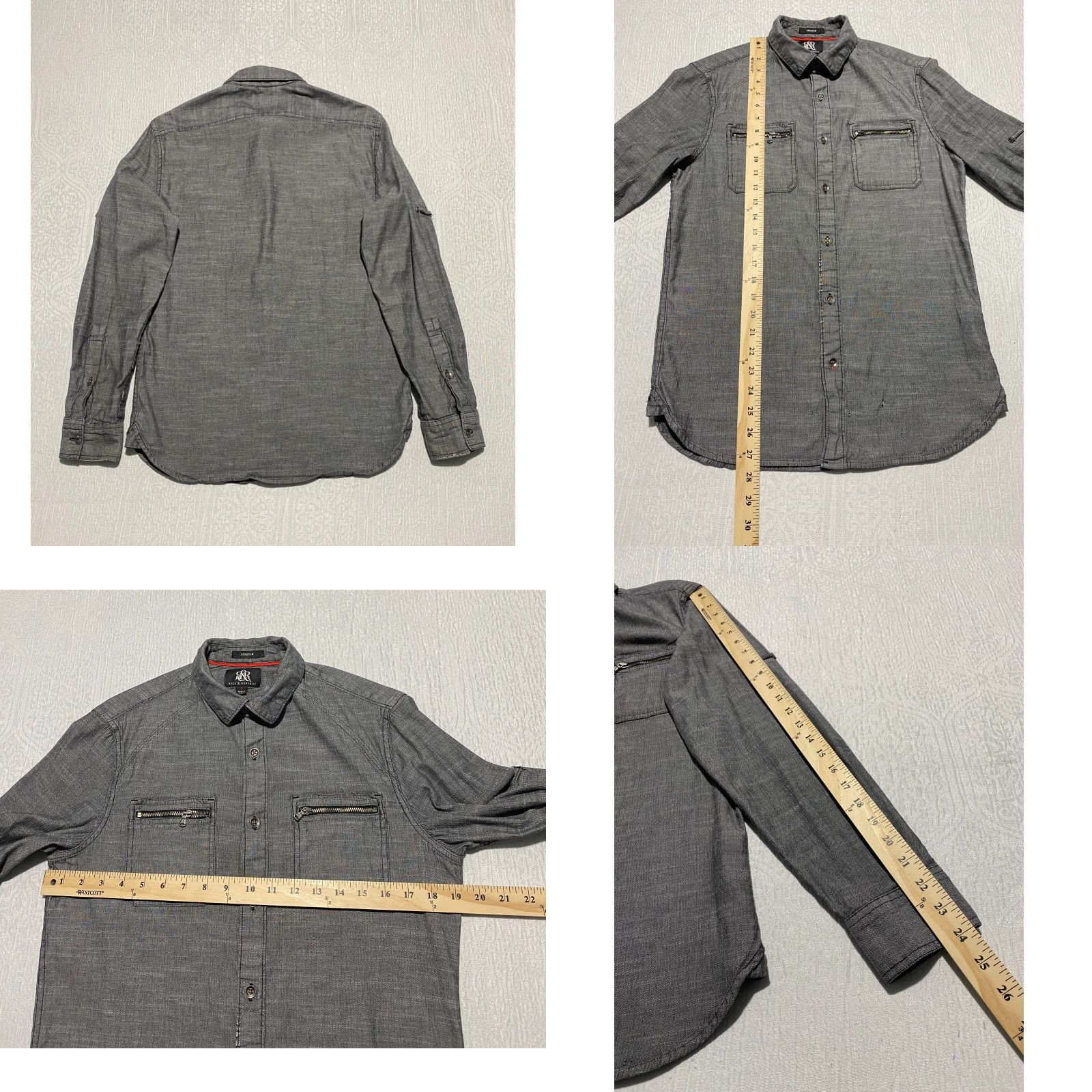Vintage Rock & Republic Shirt Mens S Gray Casual Classic Button-Up Long Sleeve Pockets Size US S / EU 44-46 / 1 - 8 Thumbnail
