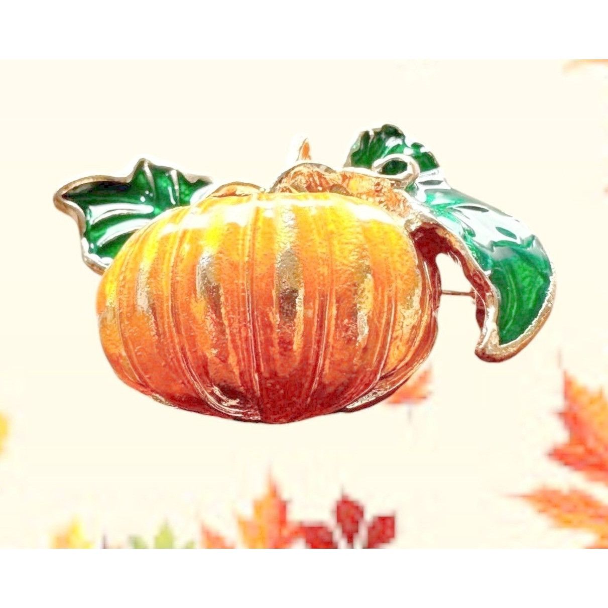 Handmade Pumpkin Brooch Pin New Fall Leaves Thanksgiving Bountiful Ha Size ONE SIZE - 2 Thumbnail