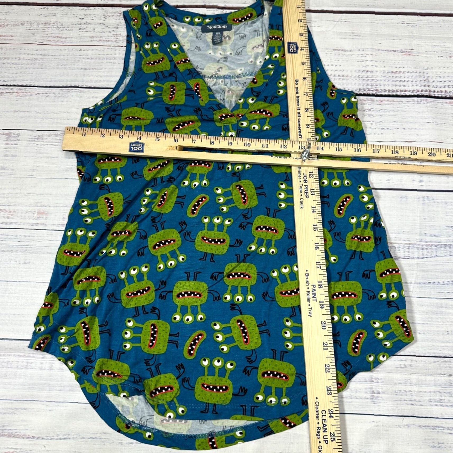 Vintage ModCloth A Welcome Change Sleeveless Tank XS Blue Green 3 Eyed Monster Print Tank Womens XS Blue 3 Eyed Monster Print Size XS / US 0-2 / IT 36-38 - 2 Thumbnail