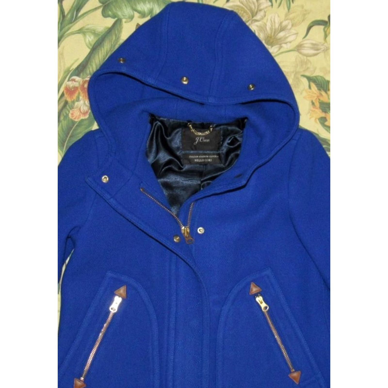 Vintage J CREW Royal Blue Nello Gori Wool Blend Stadium Cloth Hooded Coat Jacket 0 Size XS / US 0-2 / IT 36-38 - 2 Thumbnail