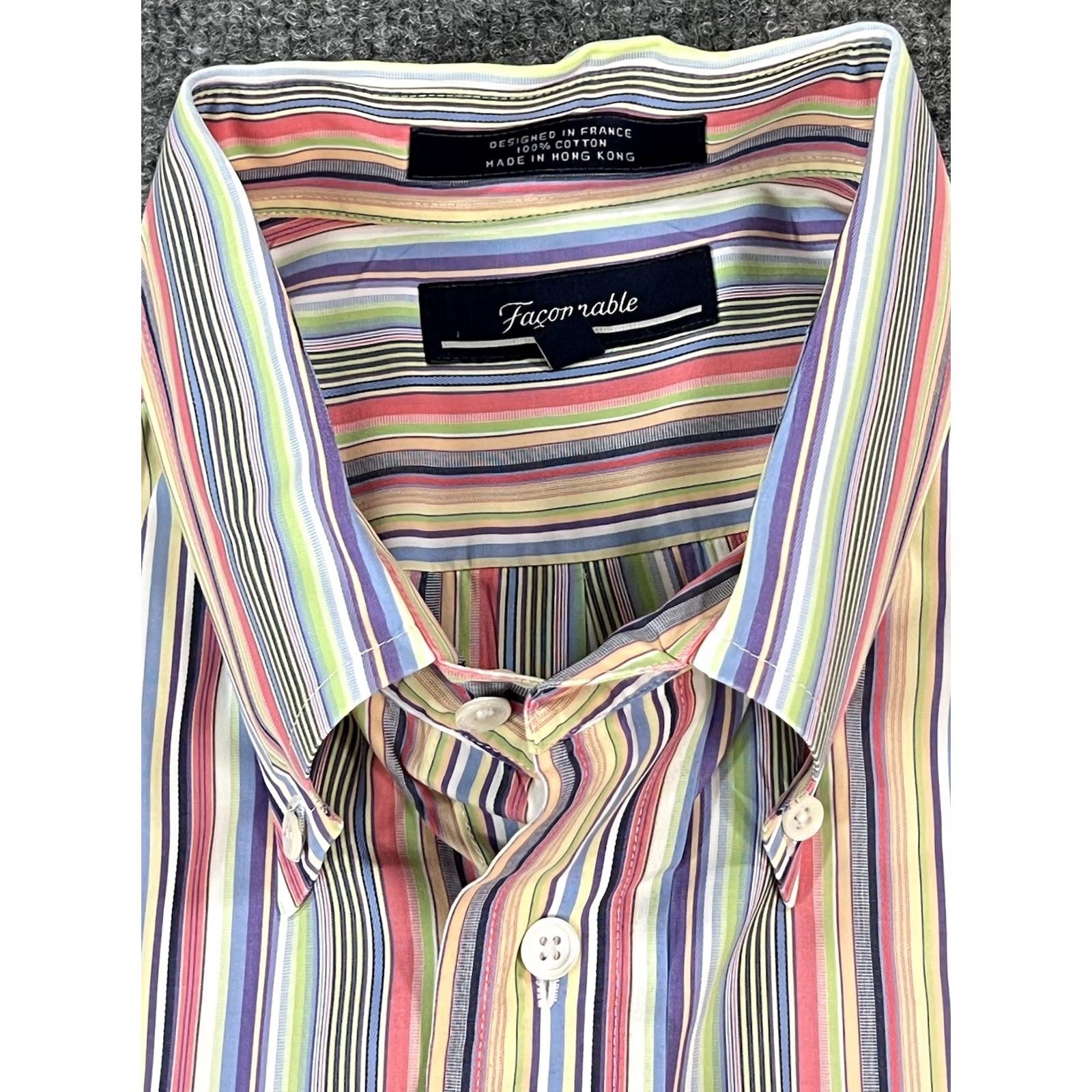 Faconnable Façonnable Shirt Mens Large Striped Colorful Pocket Button-Down Collar Long Sleeve Casual Dress Shirt Mens Size US L / EU 52-54 / 3 - 3 Thumbnail