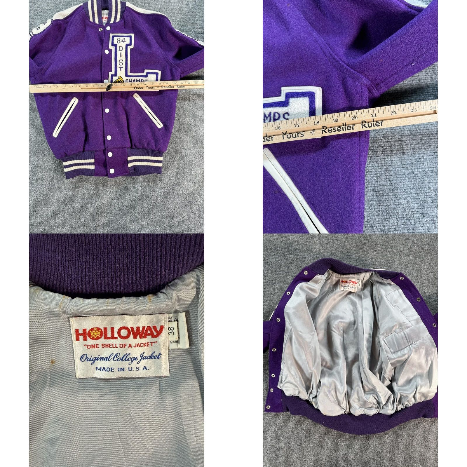 Holloway Vintage Holloway Varsity Jacket Mens 38 Purple LHS Wrestling Letterman 80s Logo Size US XXS / EU 40 - 9 Thumbnail