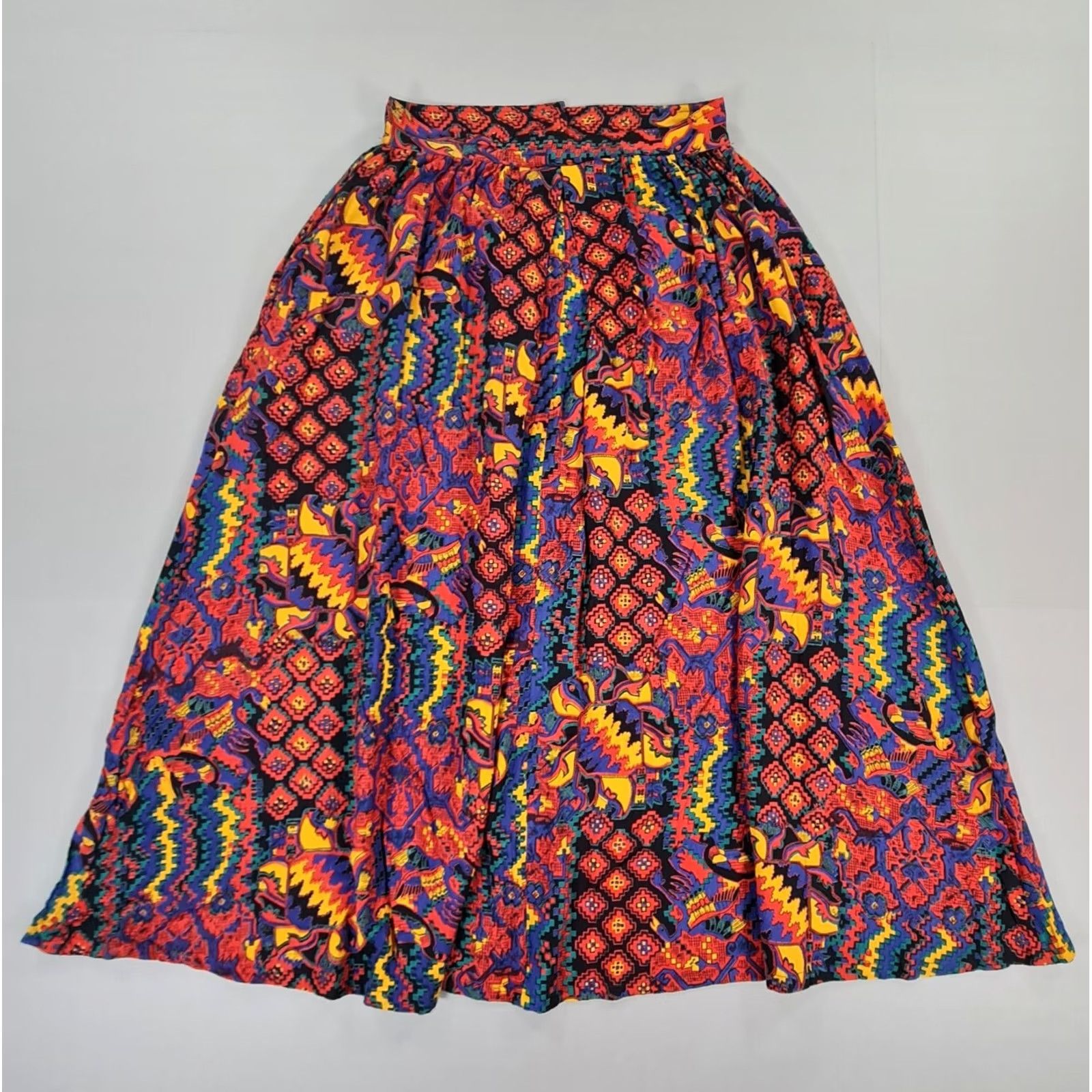 Vintage VINTAGE Monsoon Skirt Womens Red 12 UK Midi Geometric Button Front 1980's Size 34" / US 12 / IT 48 - 6 Thumbnail