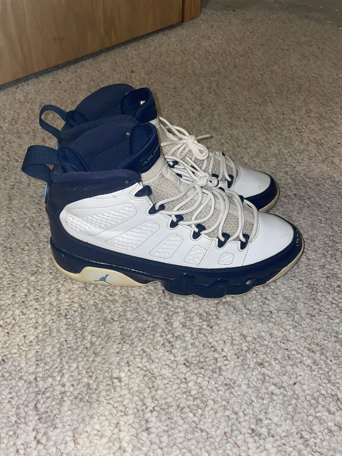 image of Jordan Brand 9 University Blue Shoes in White, Men's (Size 10)