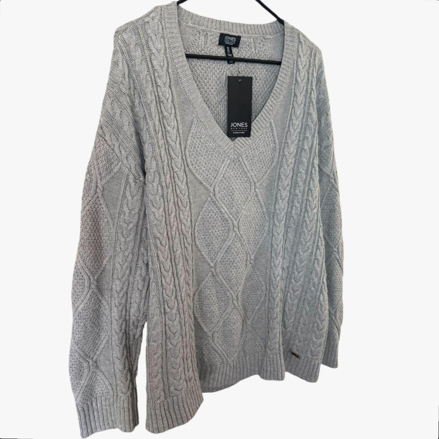 Jones New York VINTAGE Jones New York Women's Sweater Pullover Knit V-Neck Long Sleeve Fall Winter Casual Office Heather Gray Large Size L / US 10 / IT 46 - 3 Thumbnail