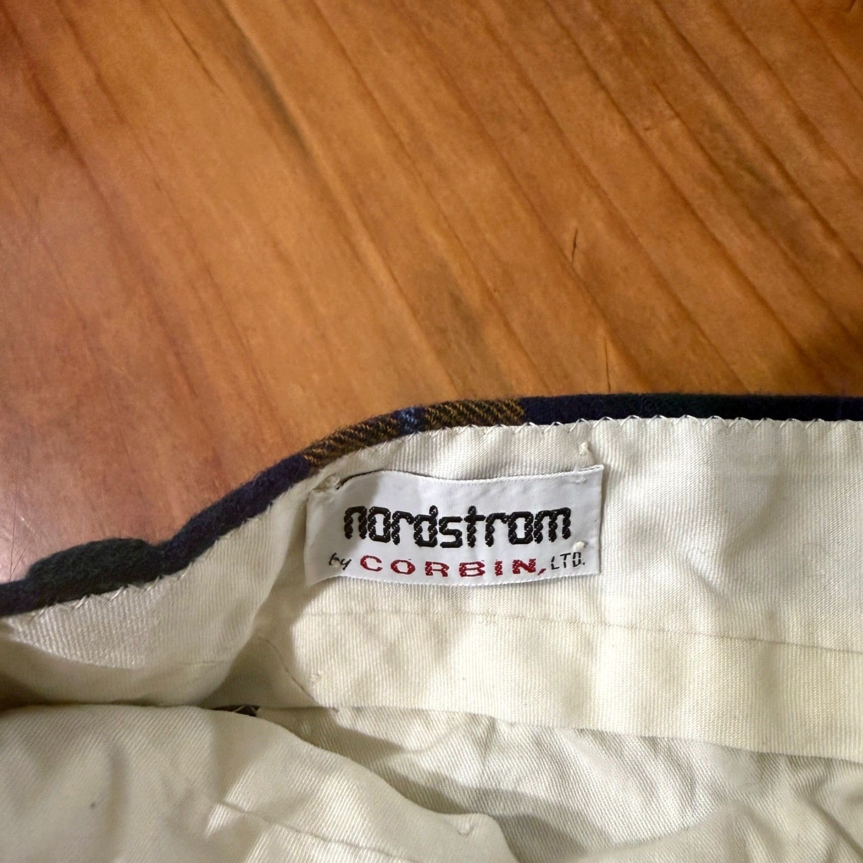 Nordstrom VINTAGE Corbin LL30 Mens Pants 32 x 30 Wool Plaid Retro Navy Blue Chino Classic Bootcut Size US 32 / EU 48 - 4 Thumbnail