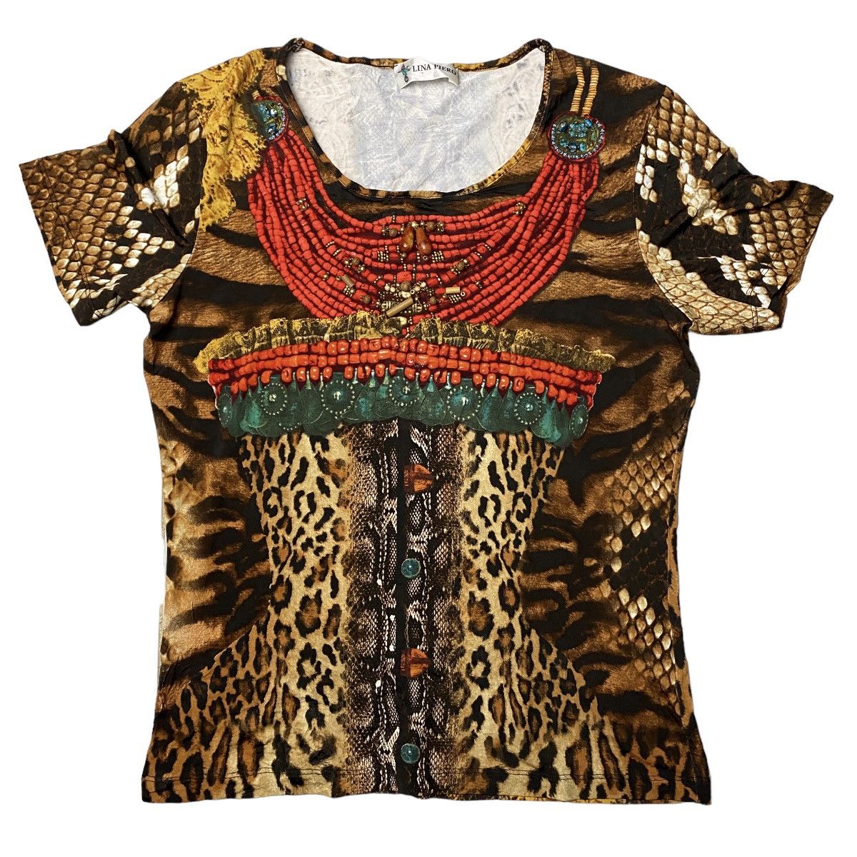 2000's Lina Piero Ethnic Studded Goa Style Shirt