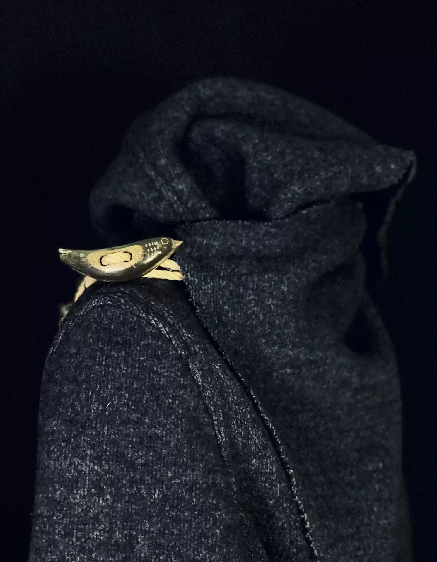 image of Kapital Hirata And Macro Wooden Bird Hemp Rope Button Slant Wool Jacket in Black, Men's (Size XS)