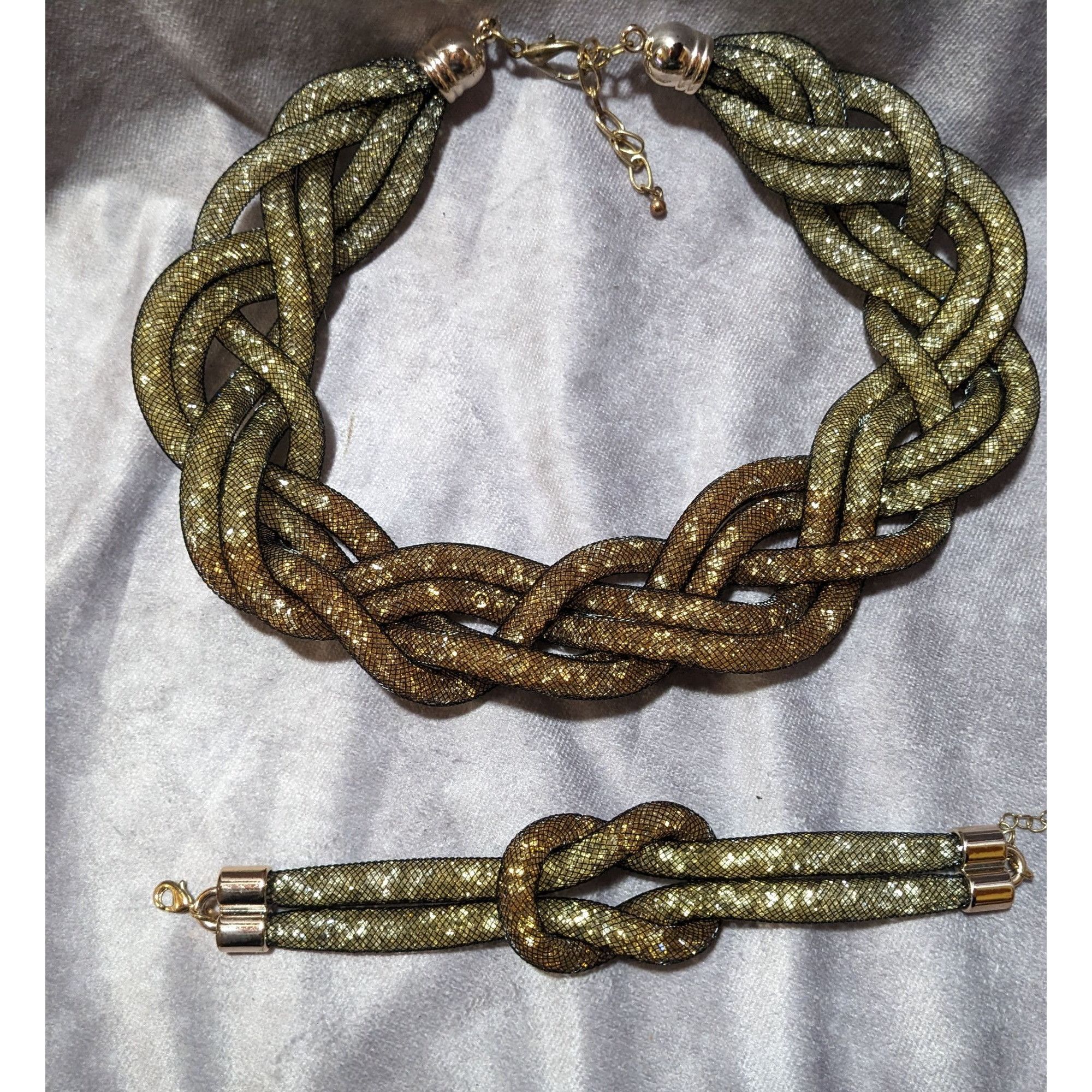 Other Retro Glam Crystal Filled Braided Mesh Statement Necklace An Size ONE SIZE - 6 Thumbnail