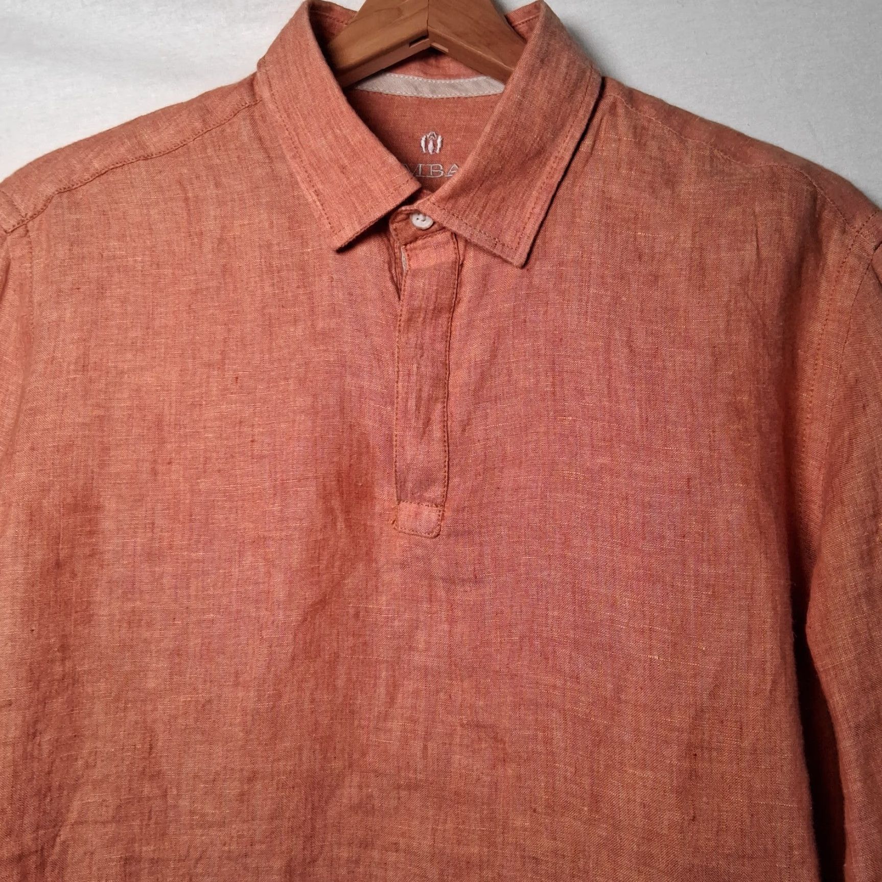 Vintage LOmbard Linen Shirt Men M Salmon Orange Button-Up Collared Long Sleeve Casual Workwear Size US M / EU 48-50 / 2 - 2 Thumbnail
