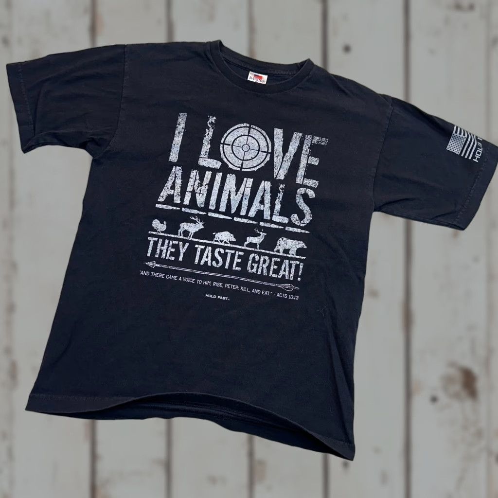 Vintage Hold Fast Men T-Shirt Shirt M Black Biblic al Political Carnivore Funny Humor Logo Graphic Print USA Made Animals Taste Great Size US M / EU 48-50 / 2 - 1 Thumbnail
