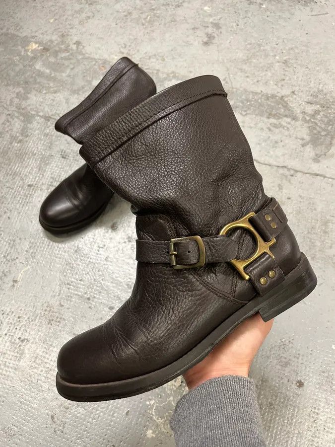 Dolce & Gabbana 2000s Dolce & Gabbana Dark Brown Gold Buckle Ankle Leather Boots Size US 8 / EU 41 - 1 Thumbnail