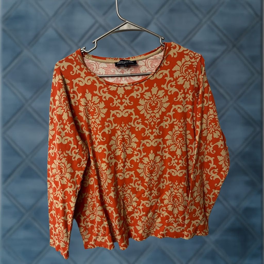 Jones New York Jones New York Blouse Size 1X Red Gold Demask Floral Geometric Pattern Size XL / US 12-14 / IT 48-50 - 1 Thumbnail