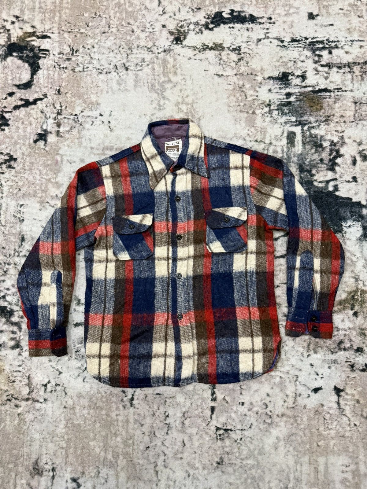 CPO Vintage 70s C.P.O Montgomery Ward Wool Flanel ButtonUp Shirt Size US S / EU 44-46 / 1 - 3 Thumbnail