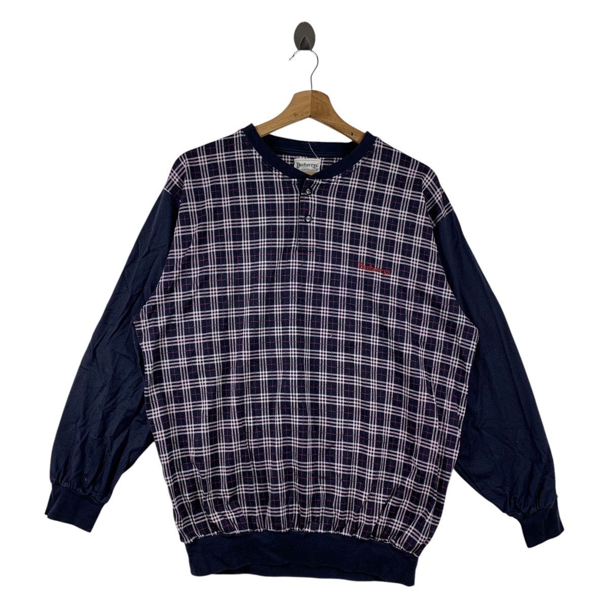 Burberry Vintage Burberrys of London Plaid Henley Sweatshirt Size US L / EU 52-54 / 3 - 1 Thumbnail