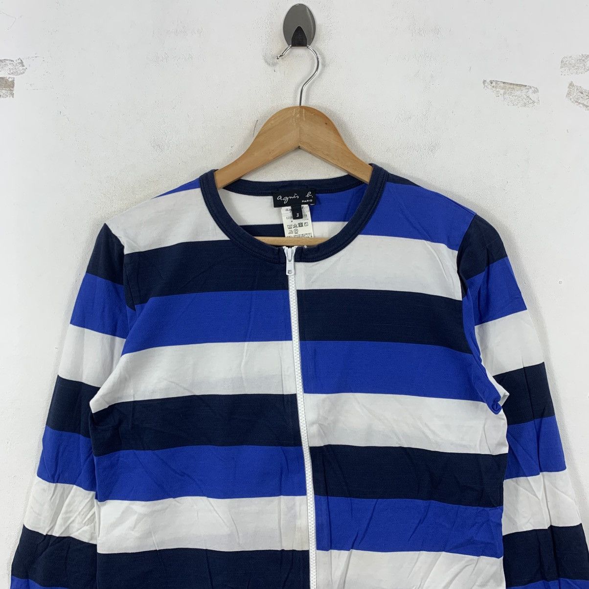 agnes b. AGNES B PORTUGAL Striped Japanese Brand Cotton Zipper Jacket Size S / US 4 / IT 40 - 3 Thumbnail