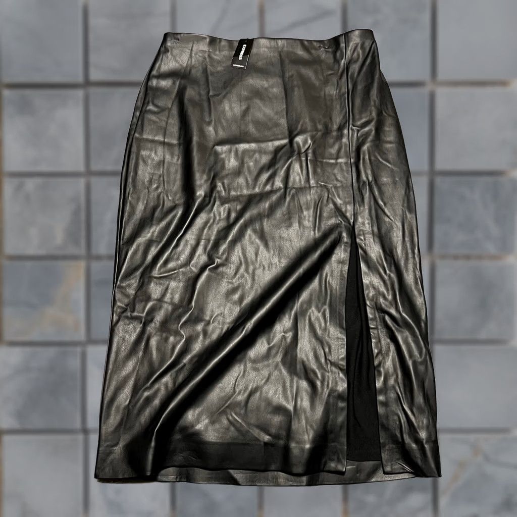 Express Express Faux Leather Pencil Skirt High Waist Slit Black Large Womens Size 36" / US 14 / IT 50 - 1 Thumbnail