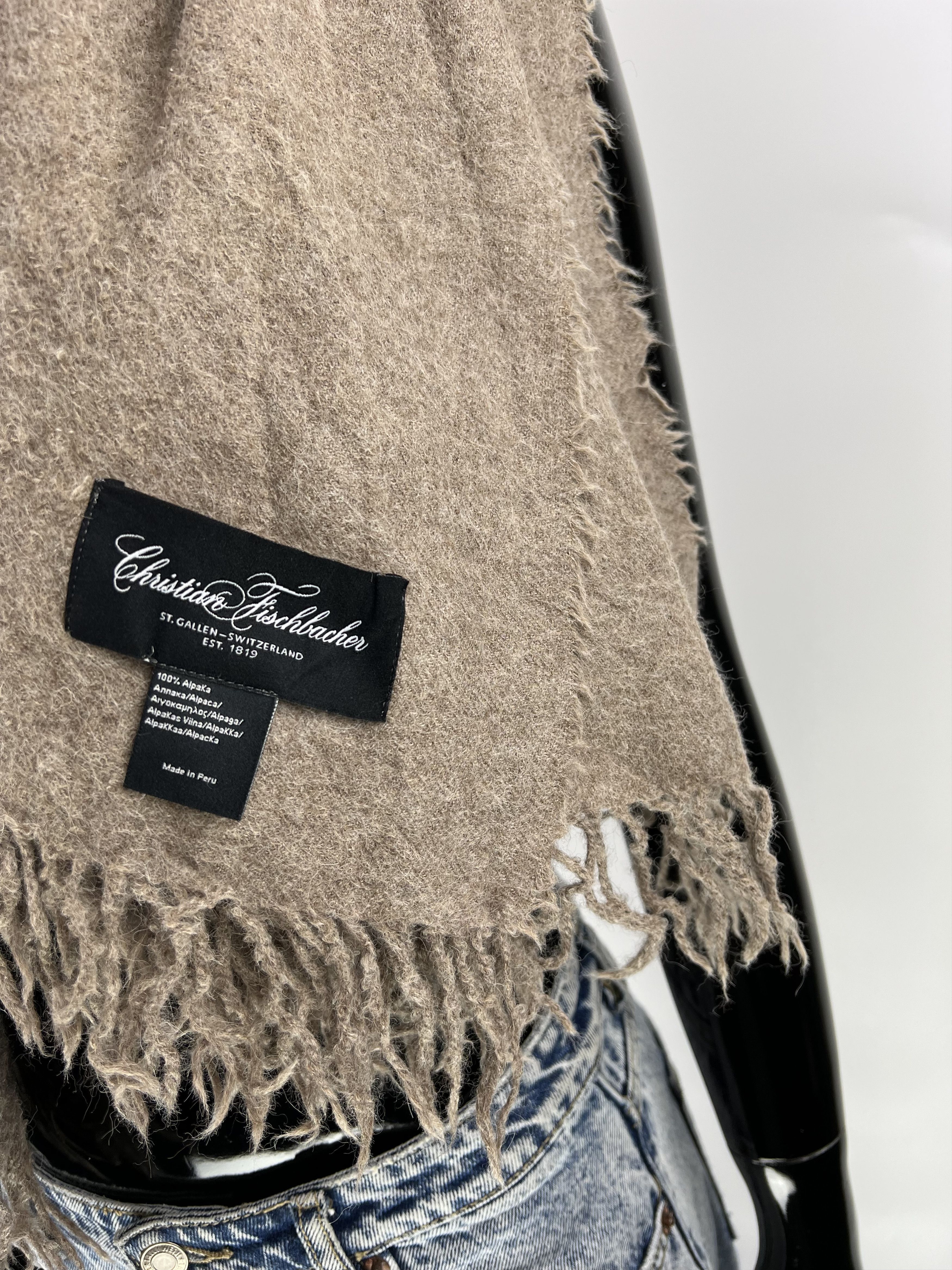 Designer Christian Fischbacher 100% Alpaca Plaid Scarf Brown Size ONE SIZE - 2 Thumbnail