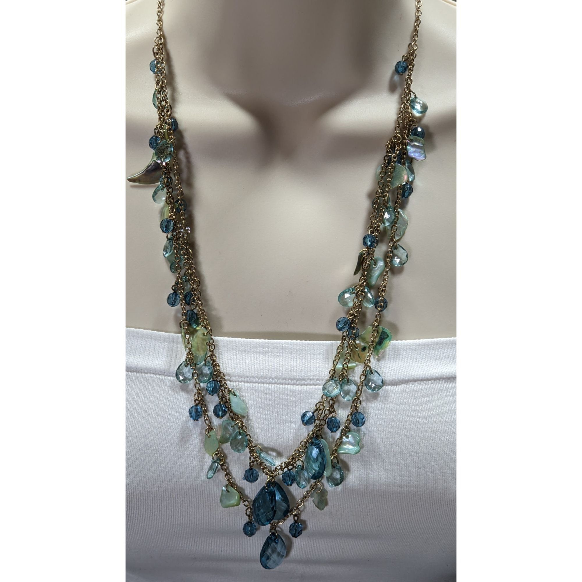 Other Bohemian Multilayer Necklace With Blue Shell and Faceted Bea Size ONE SIZE - 1 Thumbnail