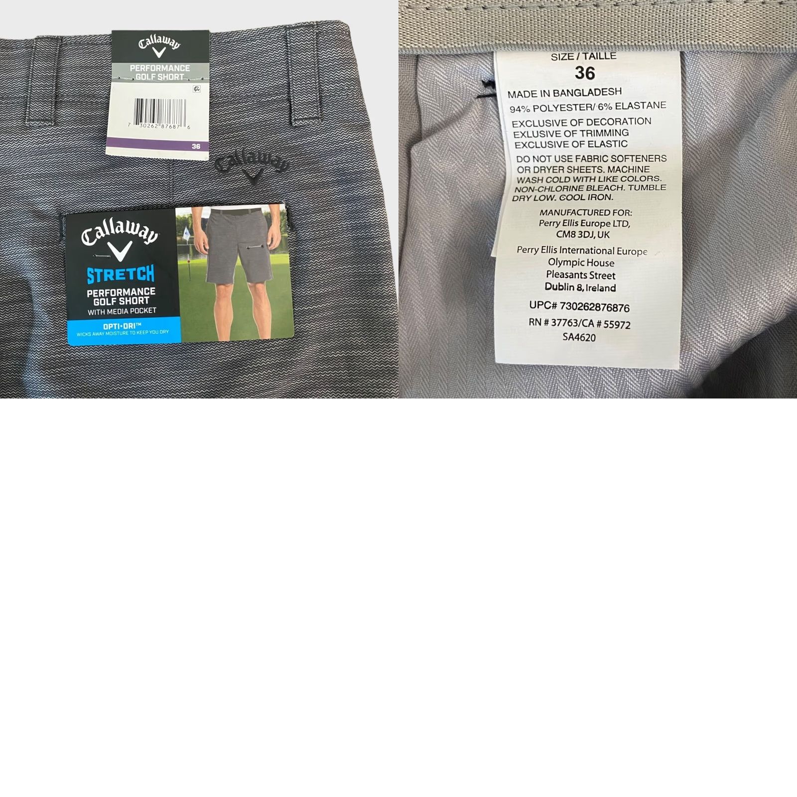 Callaway Callaway Stretch Performance Golf Short Gray Men's 36 Athletic Flat-Front New Simulated Flat Front Chino Pocket Logo 9" Inseam Size US 36 / EU 52 - 8 Thumbnail
