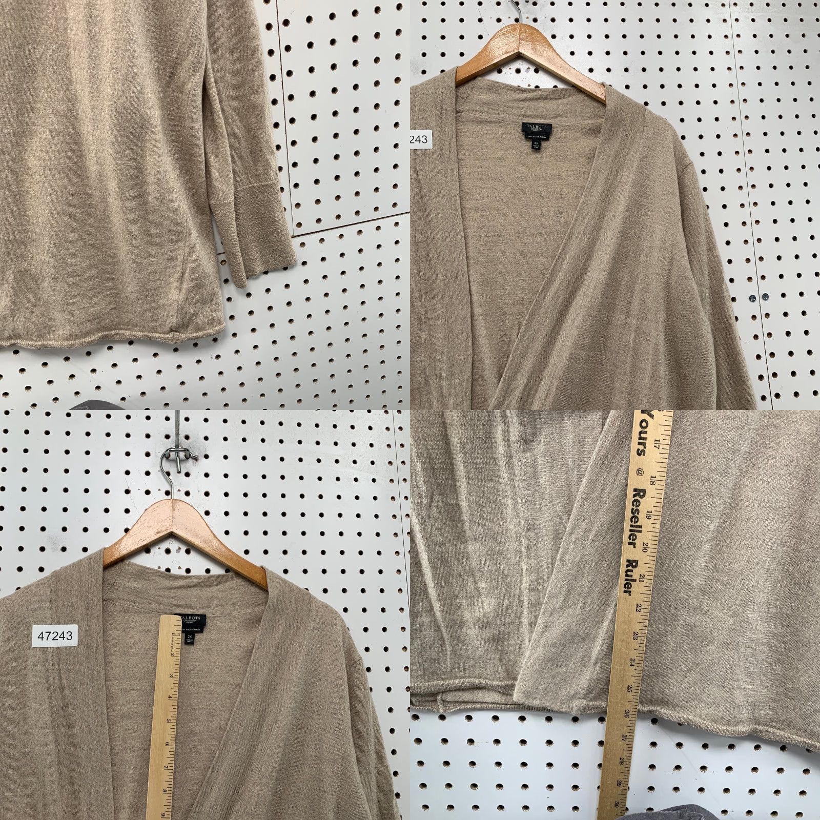 Talbots Talbots Cardigan 100% Merino Wool Womens 2X Open Front Beige Italian 2X Solid Knit Long Sleeve Casual Sweater Size XXL / US 16-18 / IT 52-54 - 8 Thumbnail