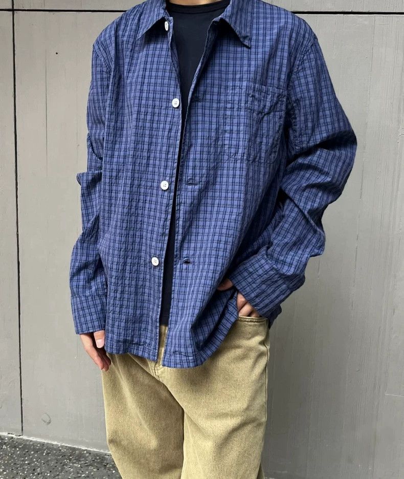 Our Legacy our legacy 25SS puff yarn blue plaid shirt 2504-Nextarrow Size US S / EU 44-46 / 1 - 2 Thumbnail