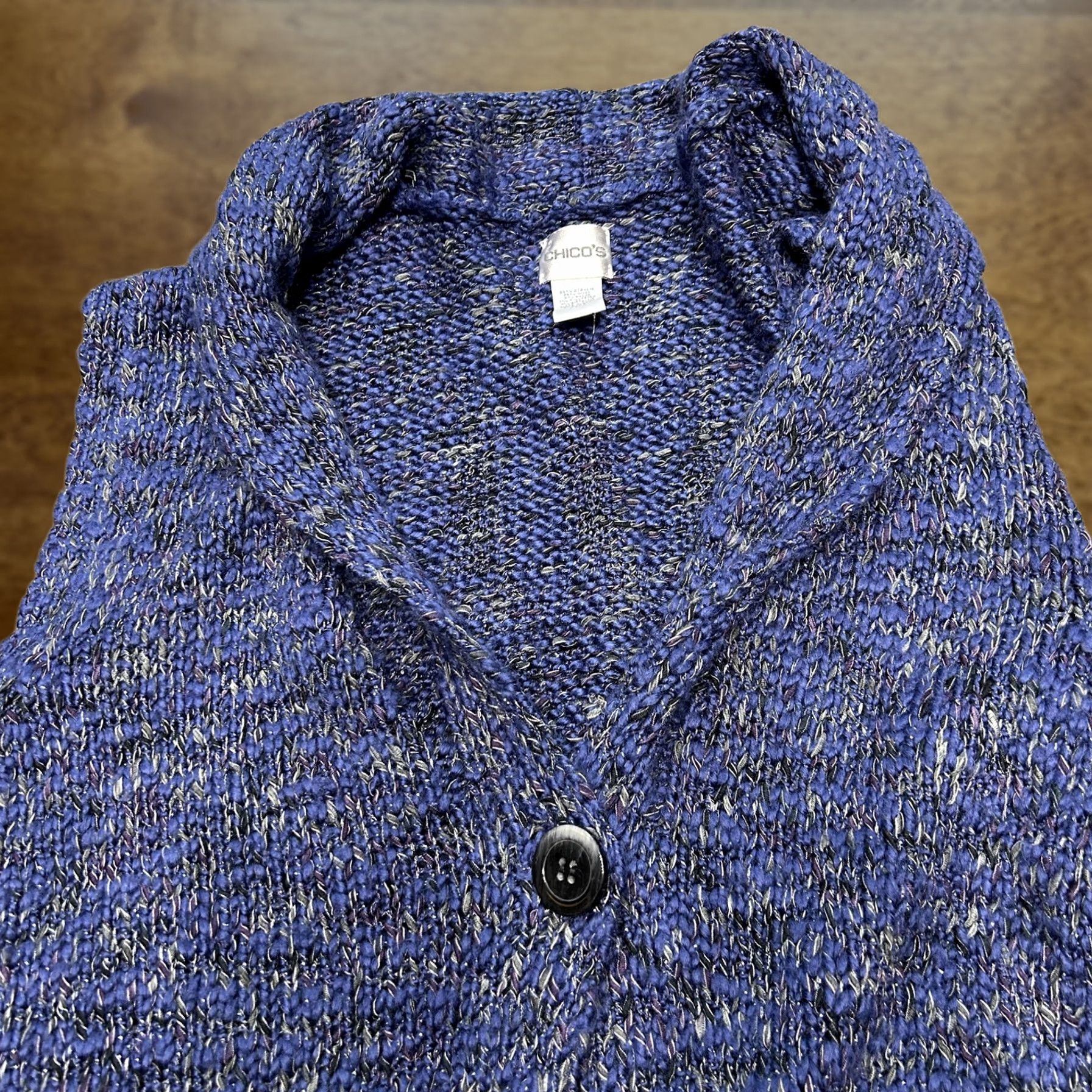 Vintage Chico's Chicos Sweater Vest Womens Size 2 Blue Knit V-Neck Shawl Collar Button Front Pocket Knit Vest Womens 2 Blue Size XS / US 0-2 / IT 36-38 - 1 Thumbnail