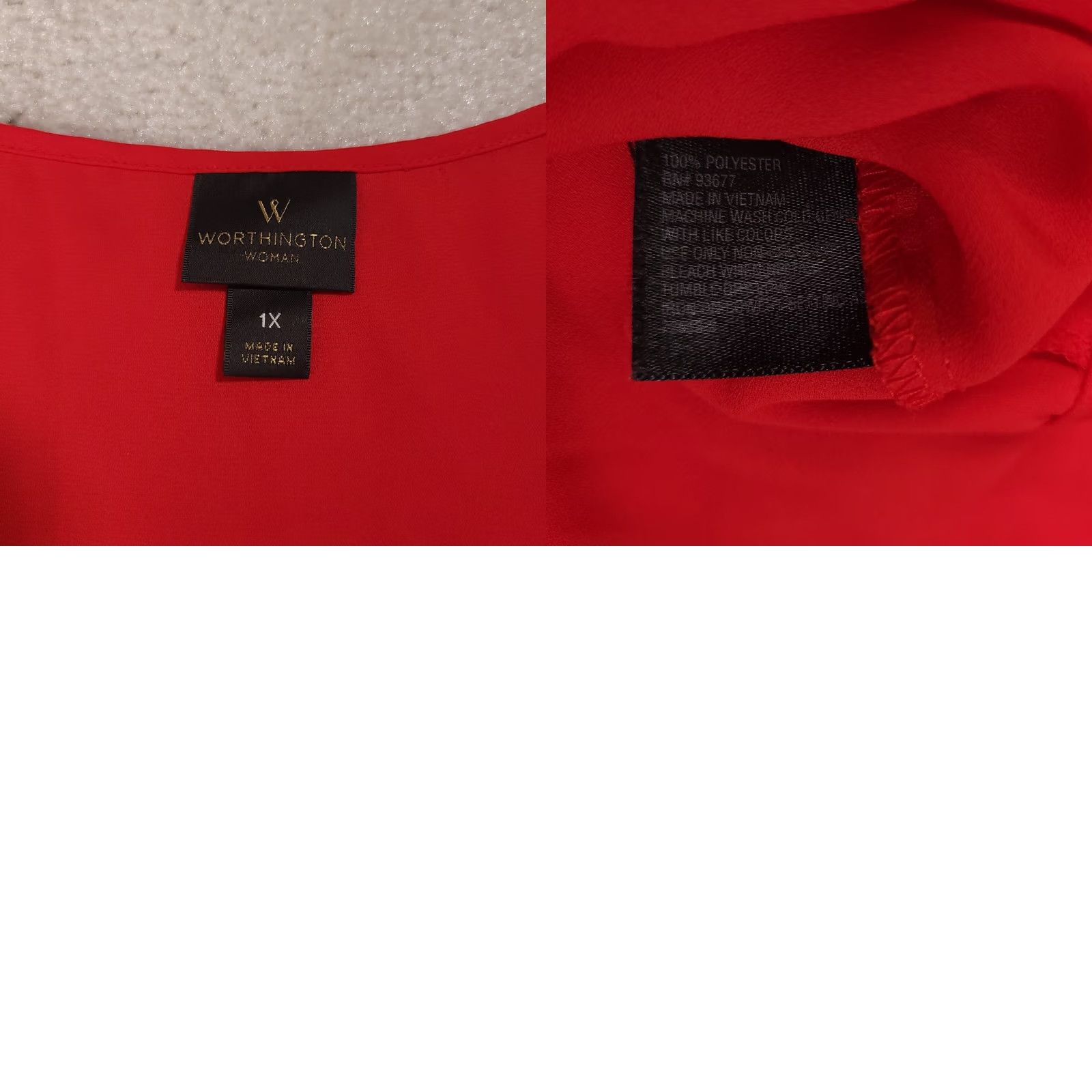 Worthington Worthington Button Up Shirt Womens 1X Plus Red Polyester 3/4 Balloon Sleeve Size XL / US 12-14 / IT 48-50 - 9 Thumbnail