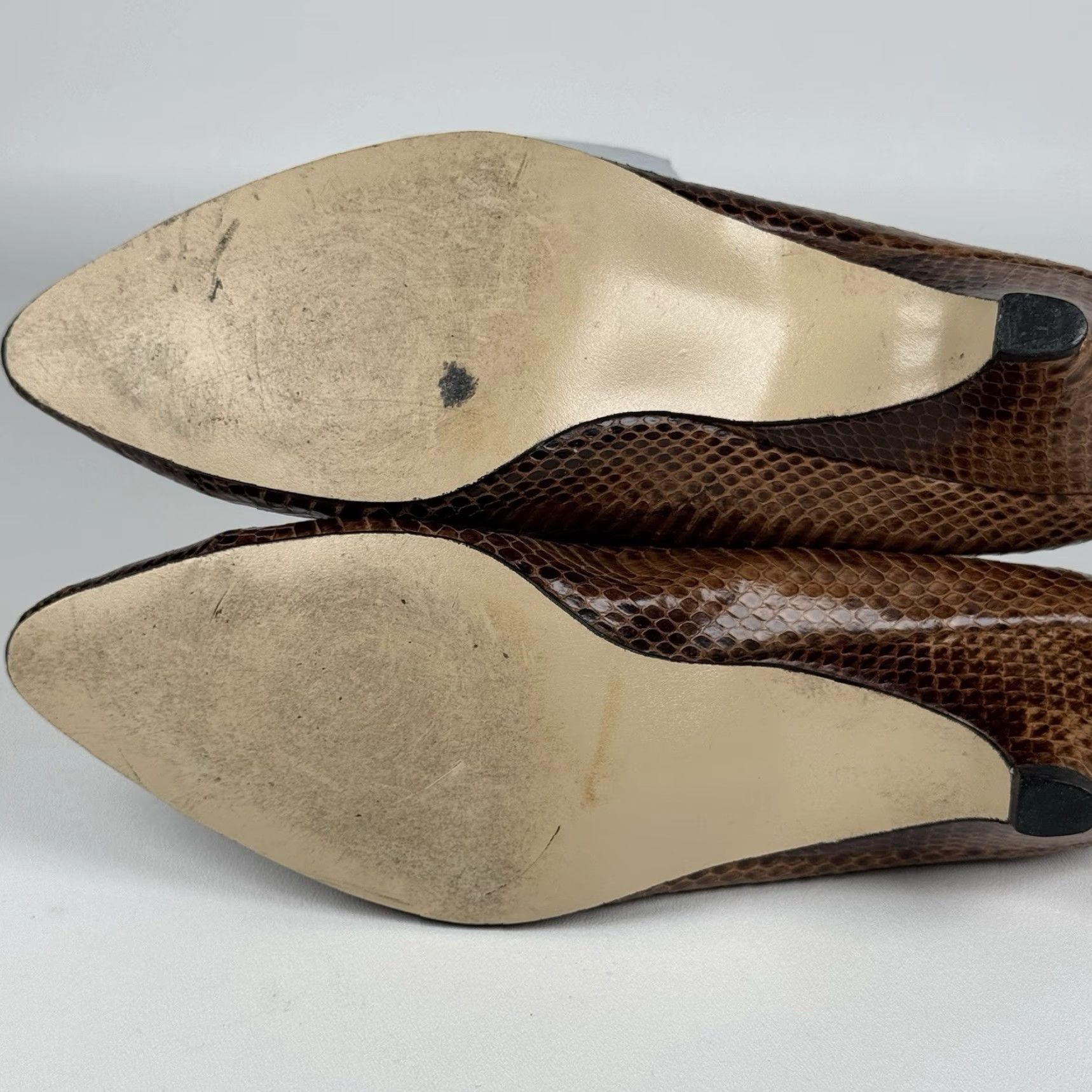 Skin VINTAGE Snake Skin Brown Leather Pumps Heels Womens 8 M Size US 8 / IT 38 - 7 Thumbnail