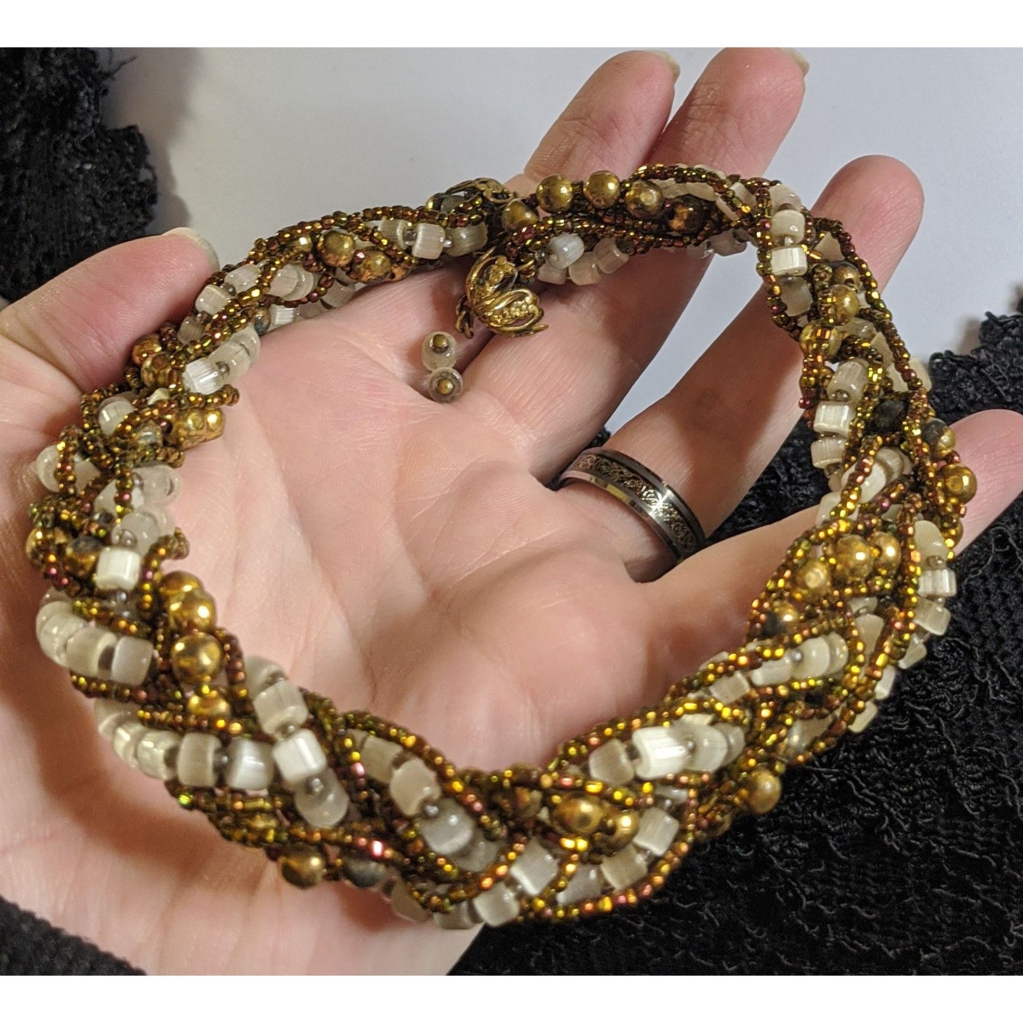 Other Vintage Beaded Choker Necklace With Earth And Gold Tone Acce Size ONE SIZE - 5 Thumbnail