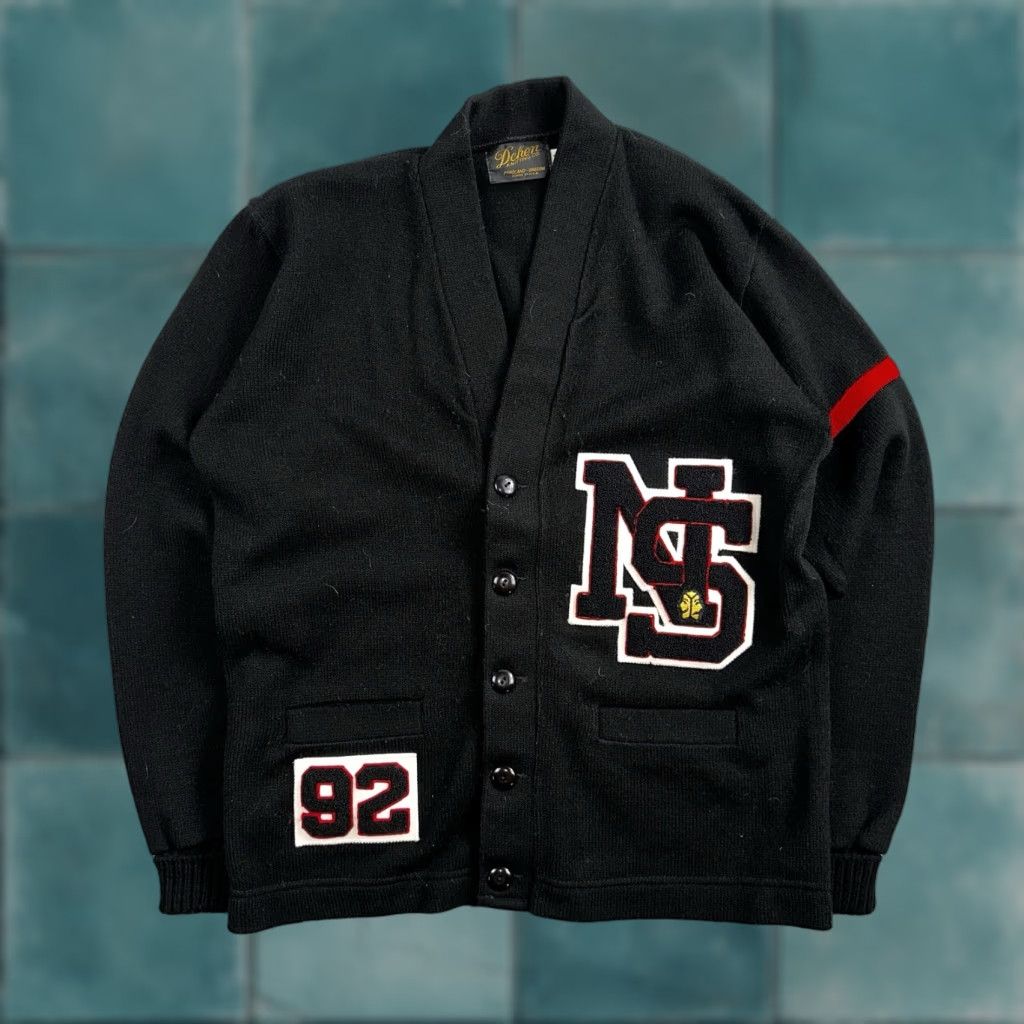 Vintage Vintage Dehen Varsity Letterman Cardigan Sweater Size 44 Black 1990s NS Size US XXL / EU 58 / 5 - 1 Thumbnail